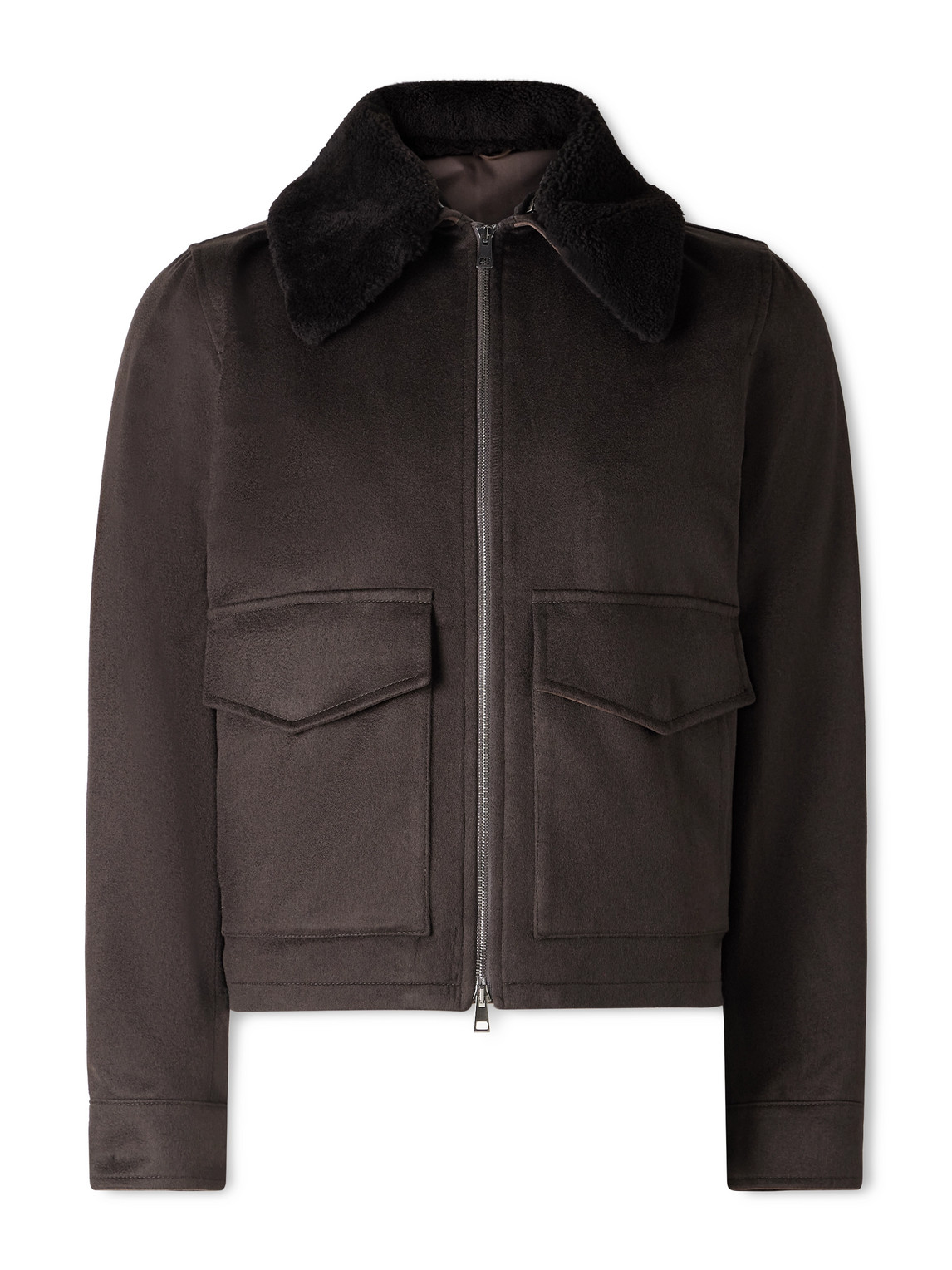 J. Mueser Plush-trimmed Cashmere Bomber Jacket In Brown
