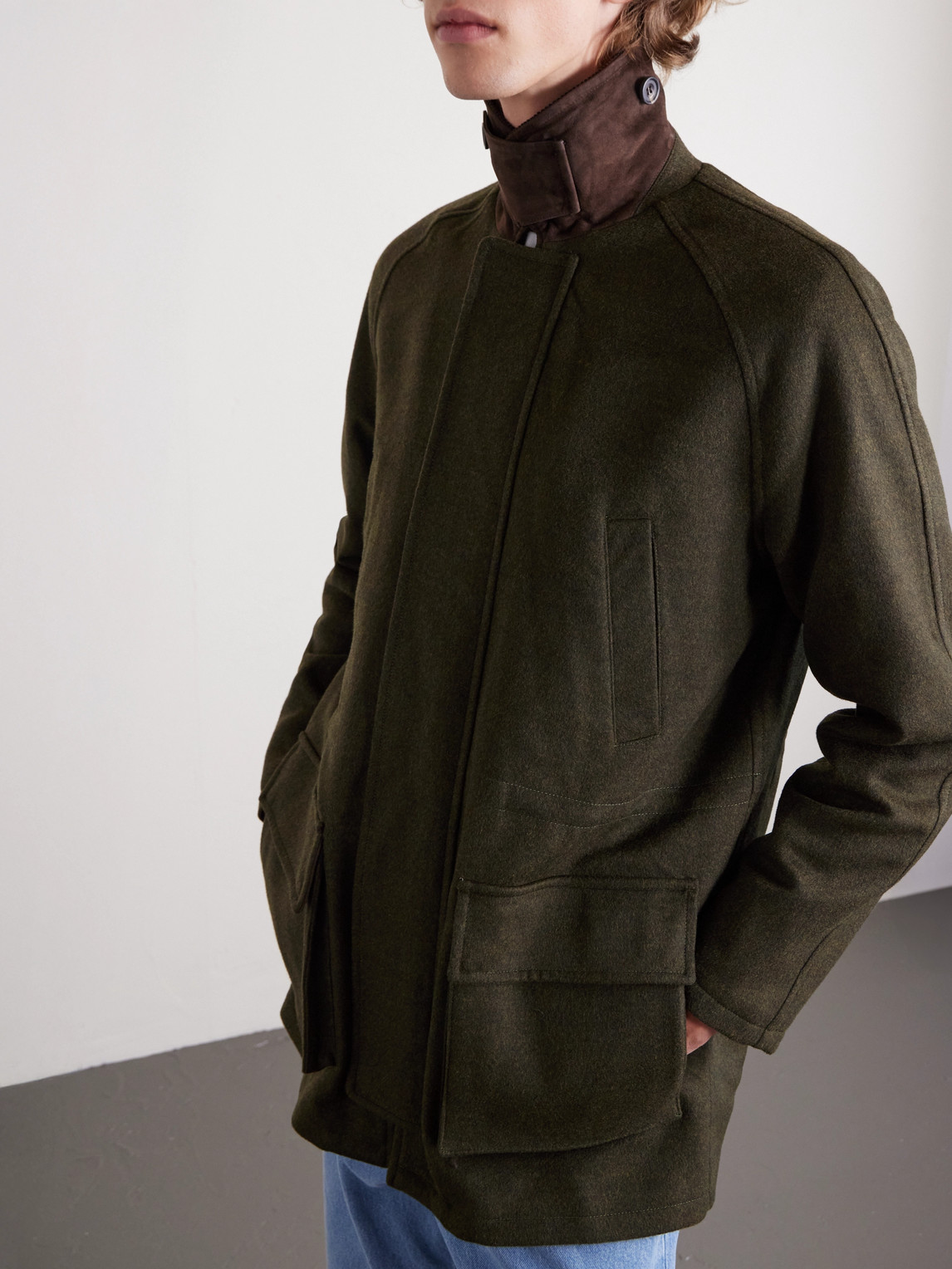 J. Mueser Game Corduroy-trimmed Wool Jacket In Green