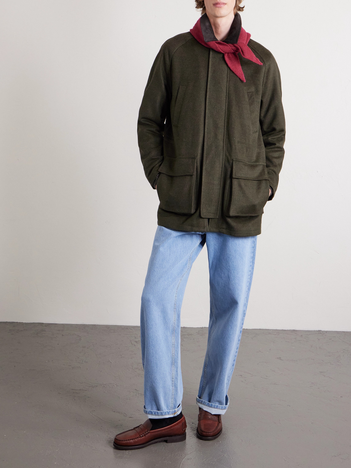 J. Mueser Game Corduroy-trimmed Wool Jacket In Green