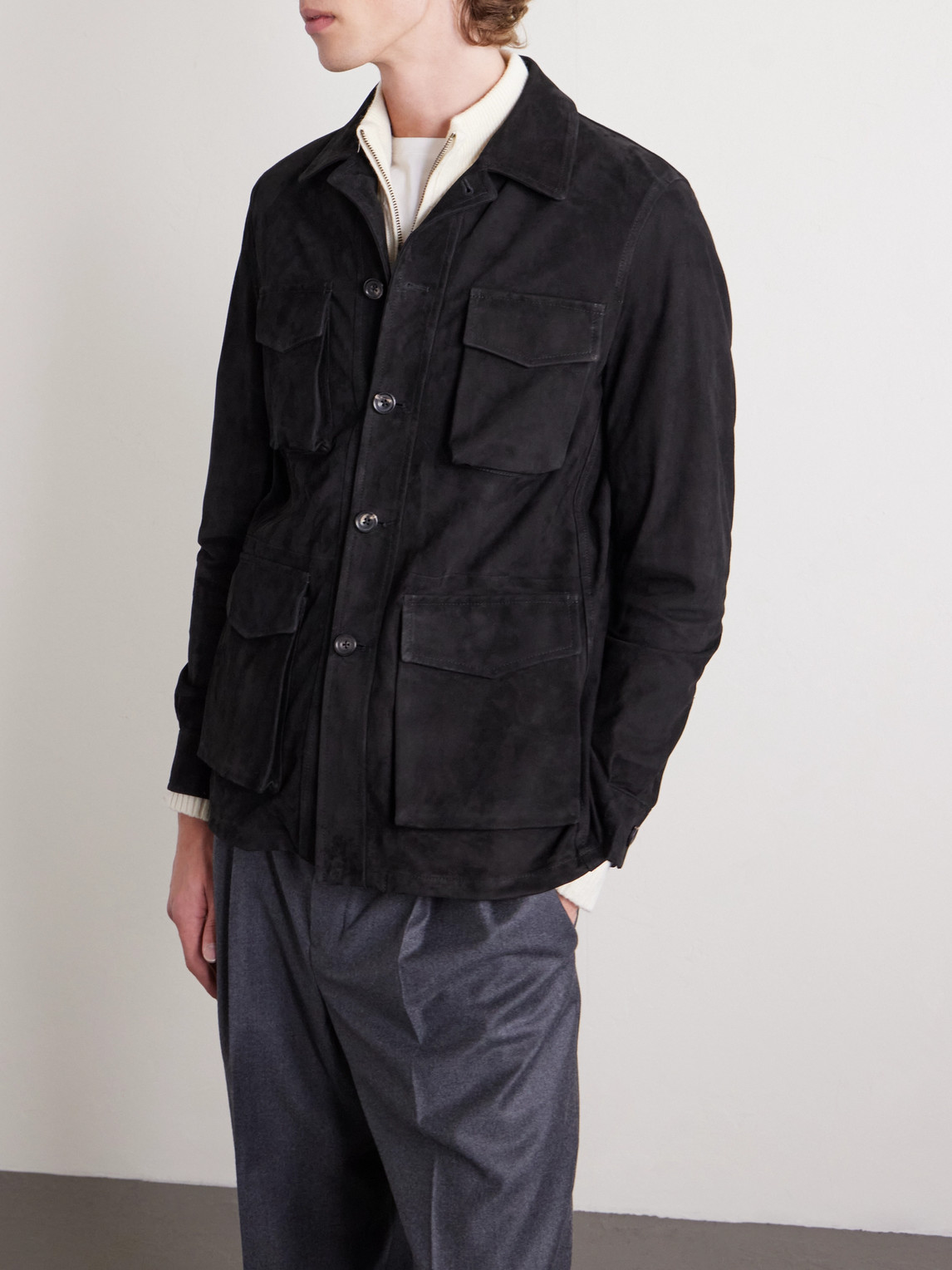 J. Mueser Suede Overshirt In Black