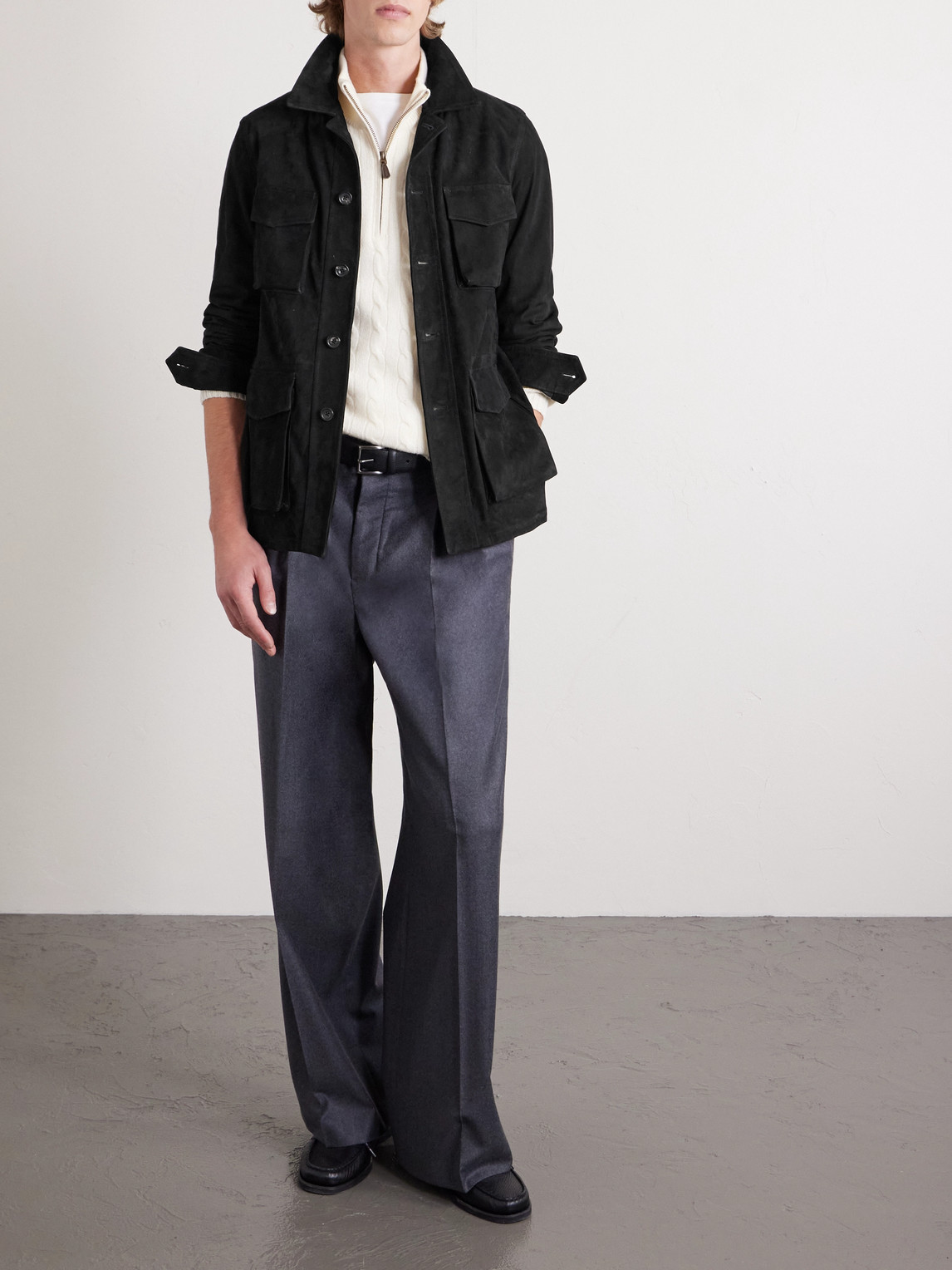 J. Mueser Suede Overshirt In Black