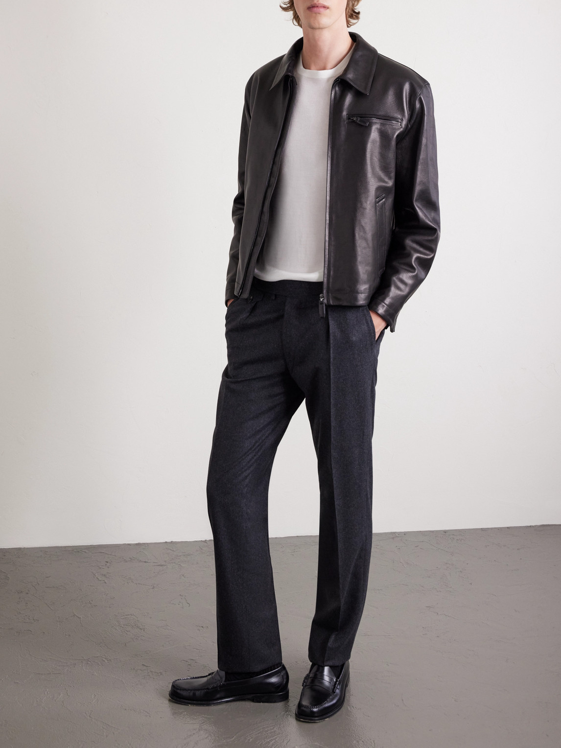 J. Mueser Waverly Straight-leg Pleated Wool-twill Suit Trousers In Black