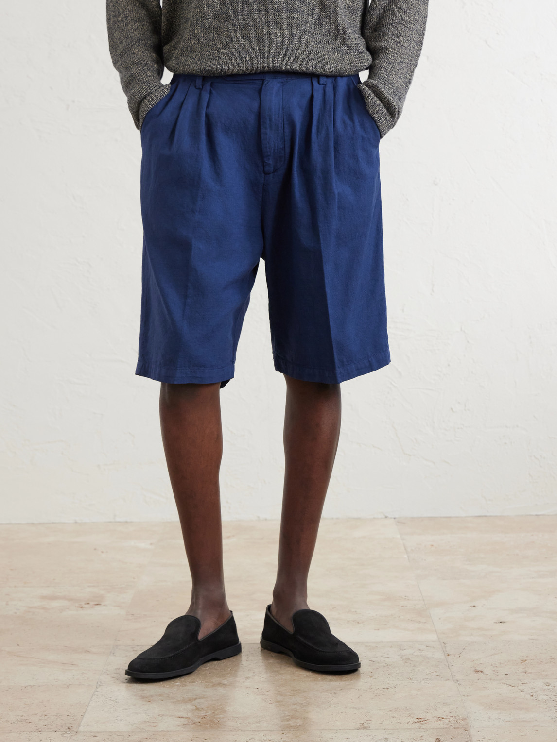  Massimo Alba - Cliff Straight-leg Pleated Cotton Bermuda Shorts - Men - Blue - It 46 