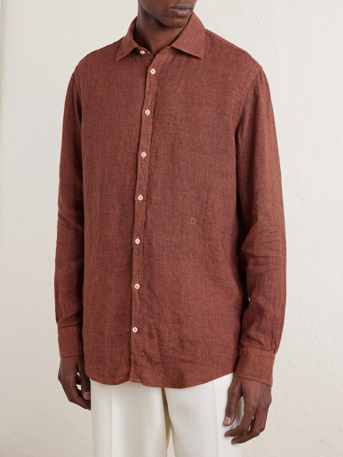  Massimo Alba - Genova Houndstooth Cotton Shirt - Men - Orange - M 