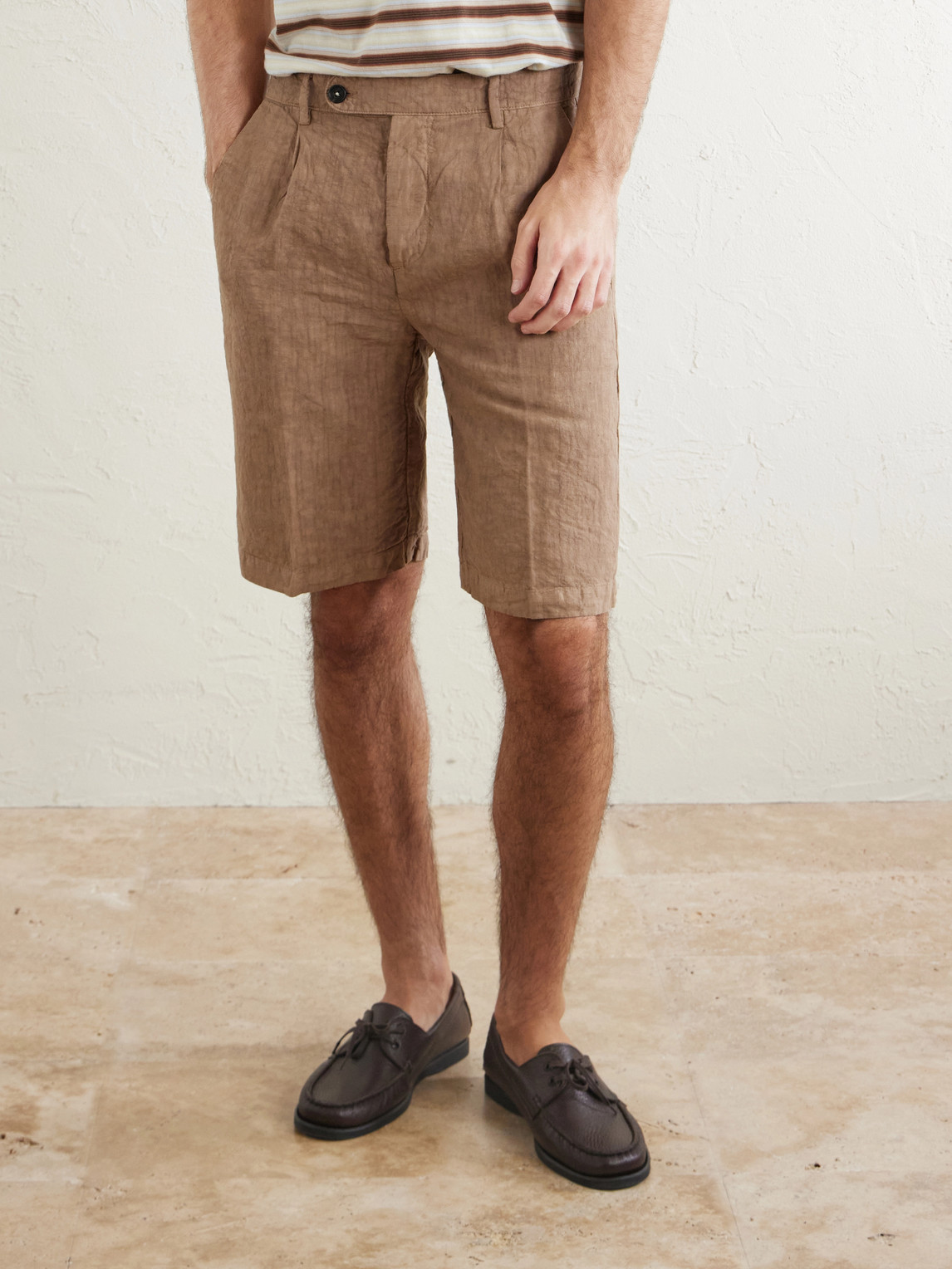  Massimo Alba - Alaccia Straight-leg Pleated Linen Shorts - Men - Brown - It 46 