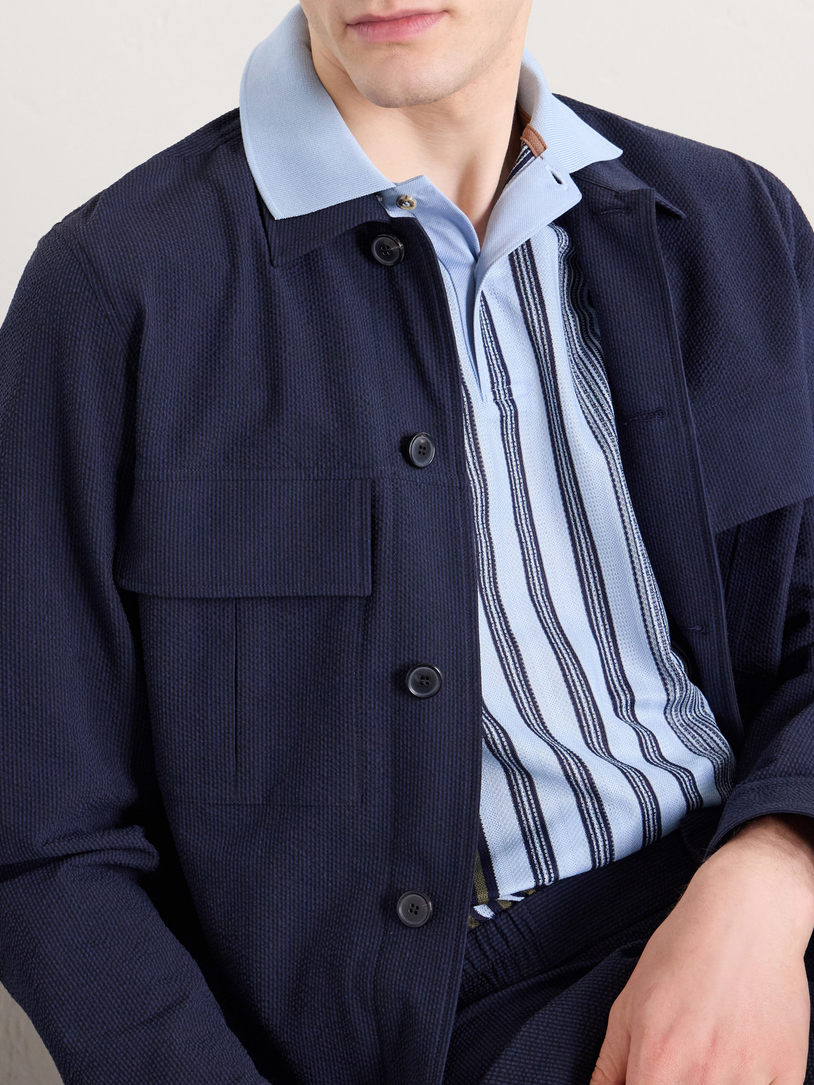Striped Knitted Cotton Polo Shirt