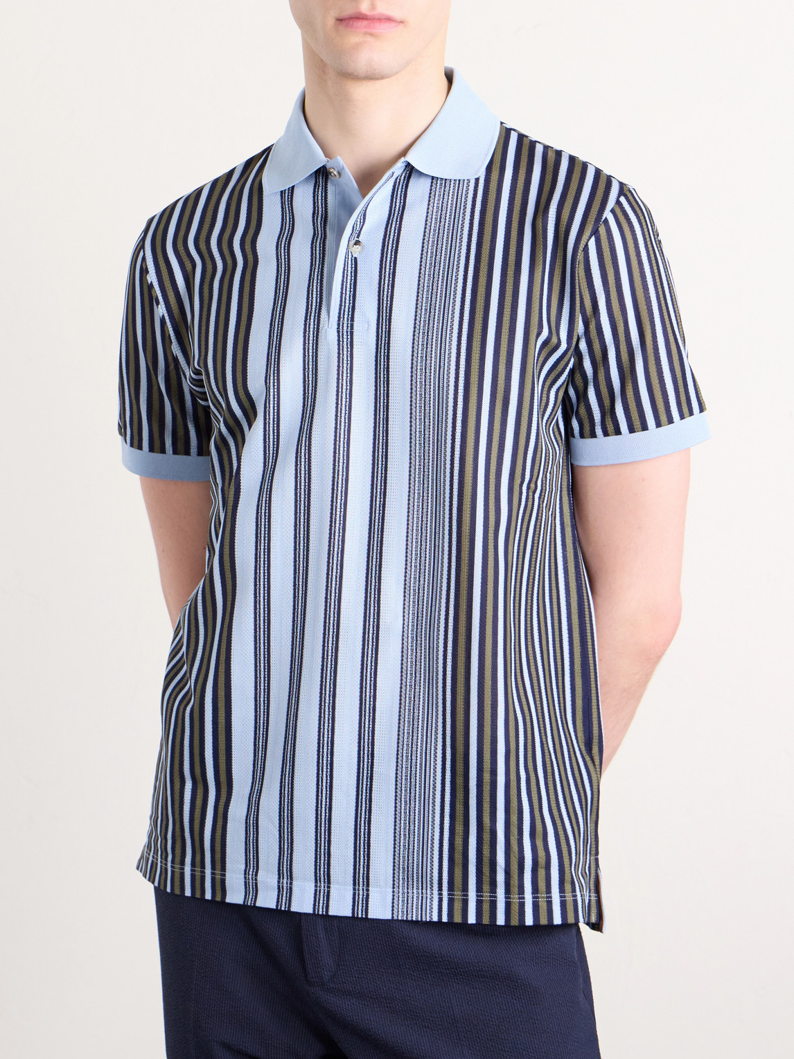 Striped Knitted Cotton Polo Shirt