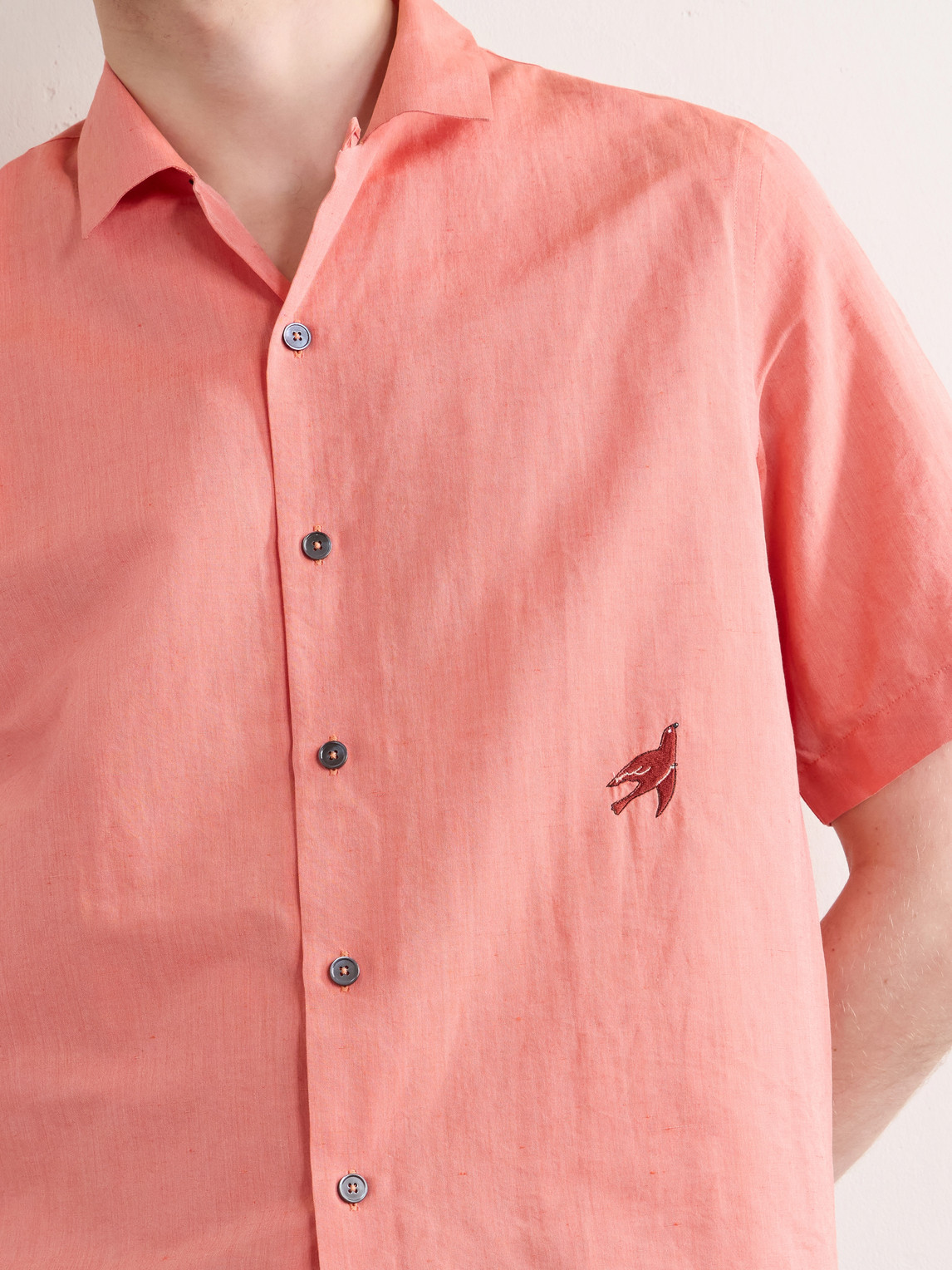Embroidered Cotton And Linen-Blend Shirt