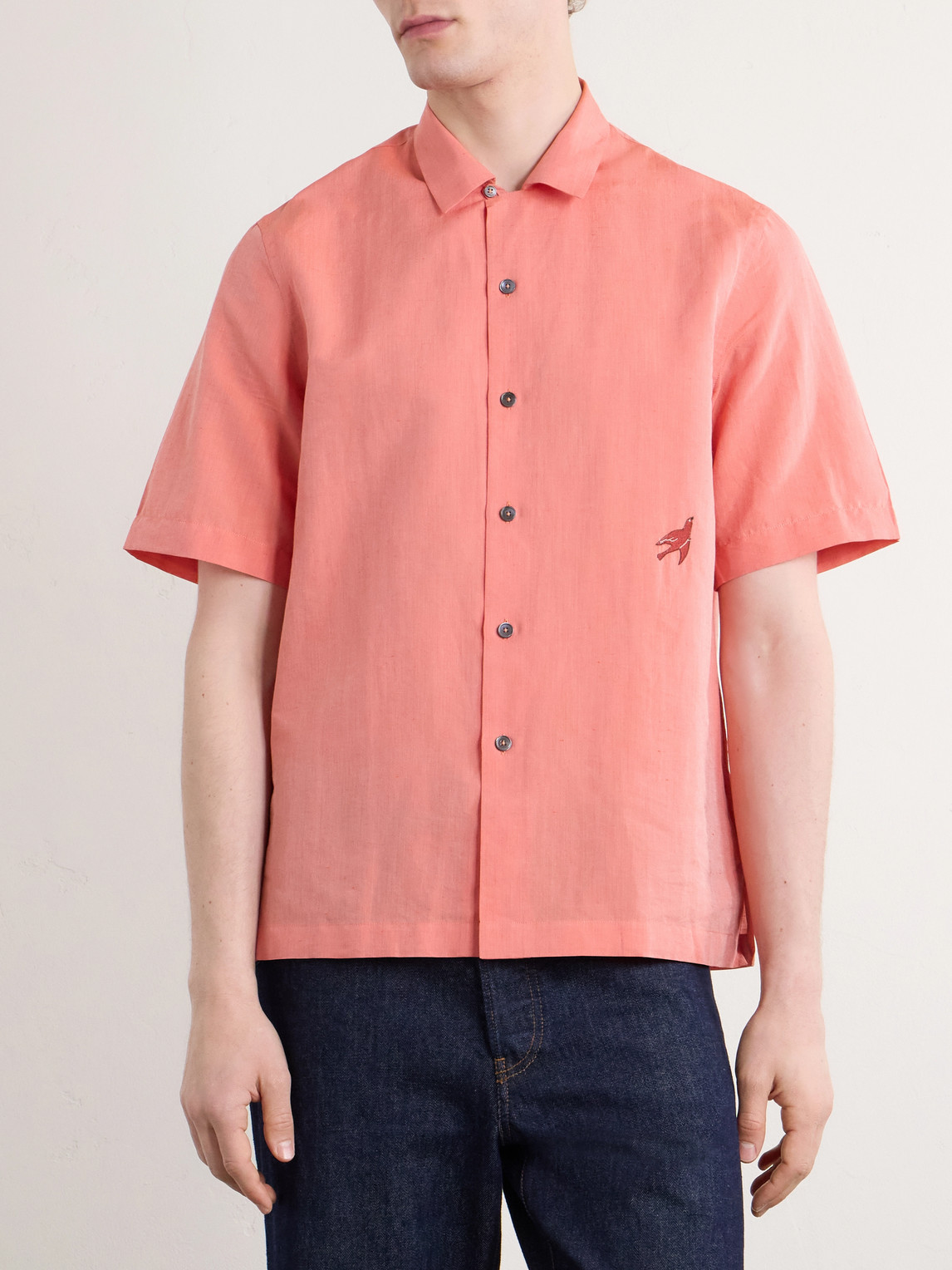  Paul Smith - Embroidered Cotton And Linen-blend Shirt - Men - Red - S 