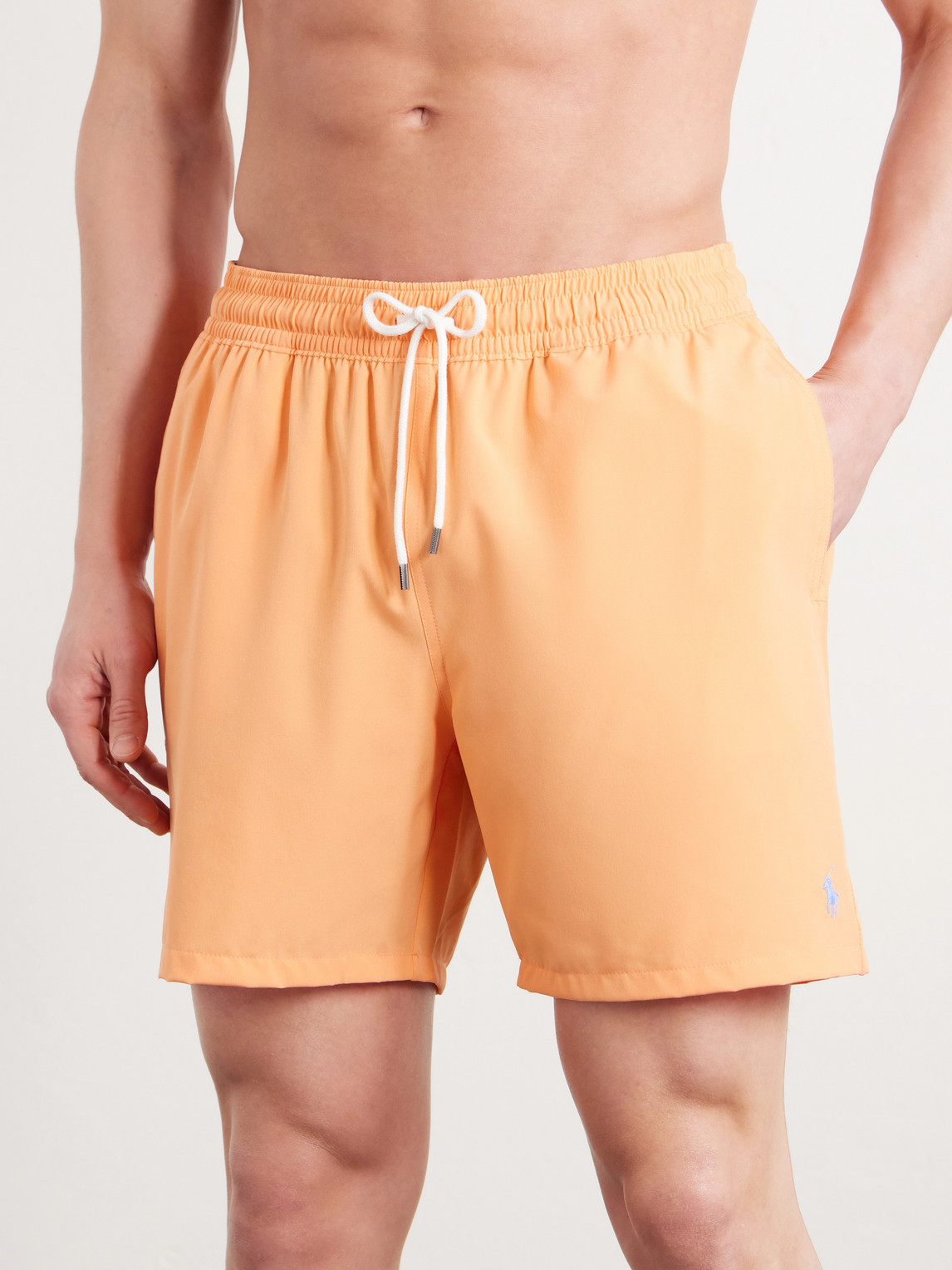 Polo Ralph Lauren Traveler Straight-leg Mid-length Recycled Swim Shorts In Orange