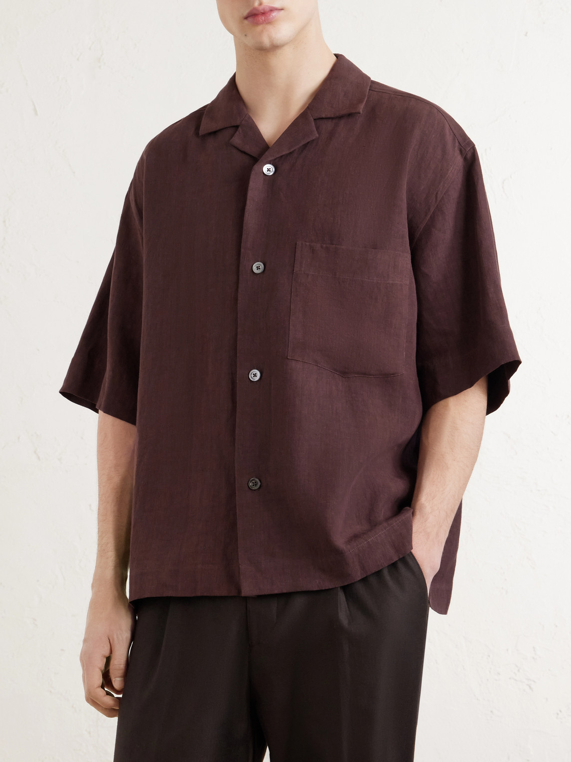 Camp-Collar Linen Shirt