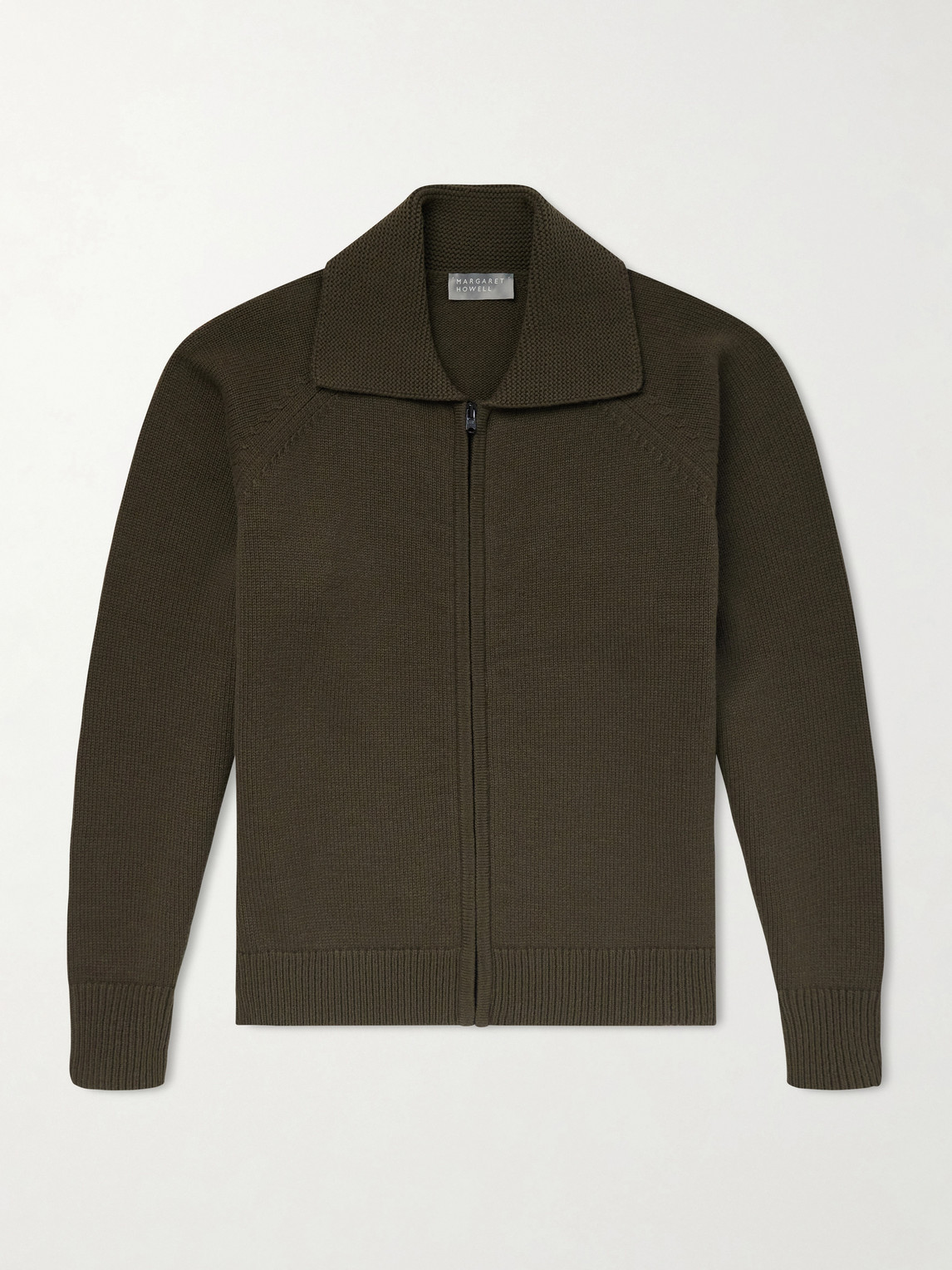 Margaret Howell Merino Wool Zip-up Cardigan In Brown