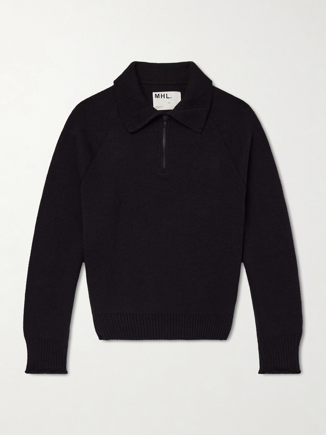 Margaret Howell Wool And Cotton-blend Half-zip Sweater In Black