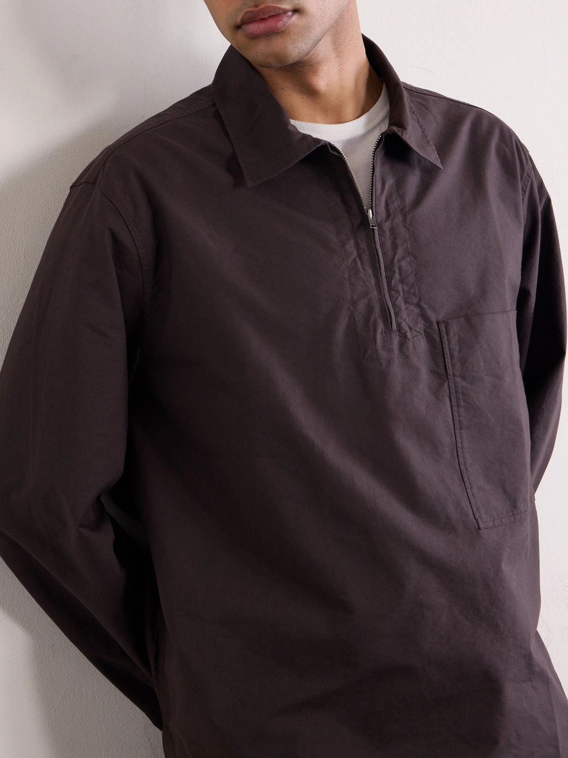 Half Zip-Up Cotton Shirt