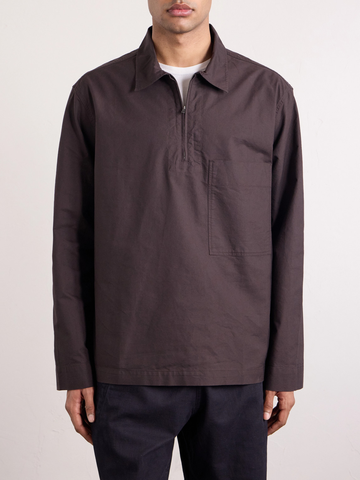 Half Zip-Up Cotton Shirt