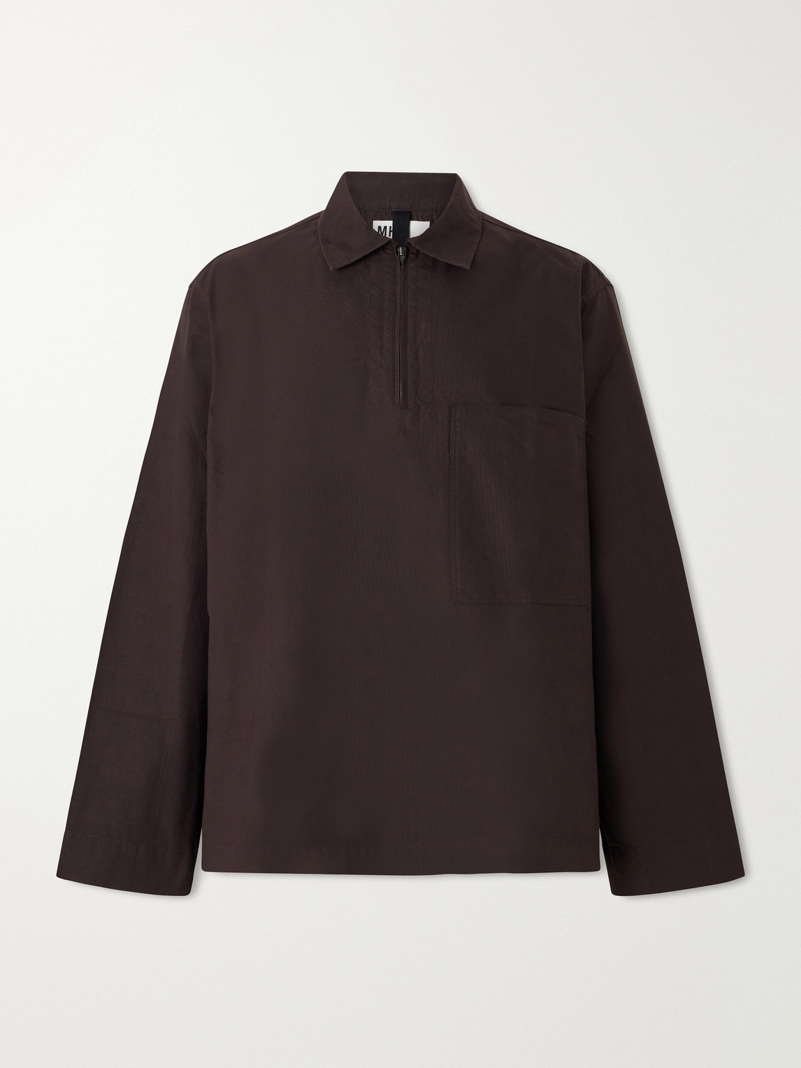 Margaret Howell Half Zip-up Cotton Shirt In Brown