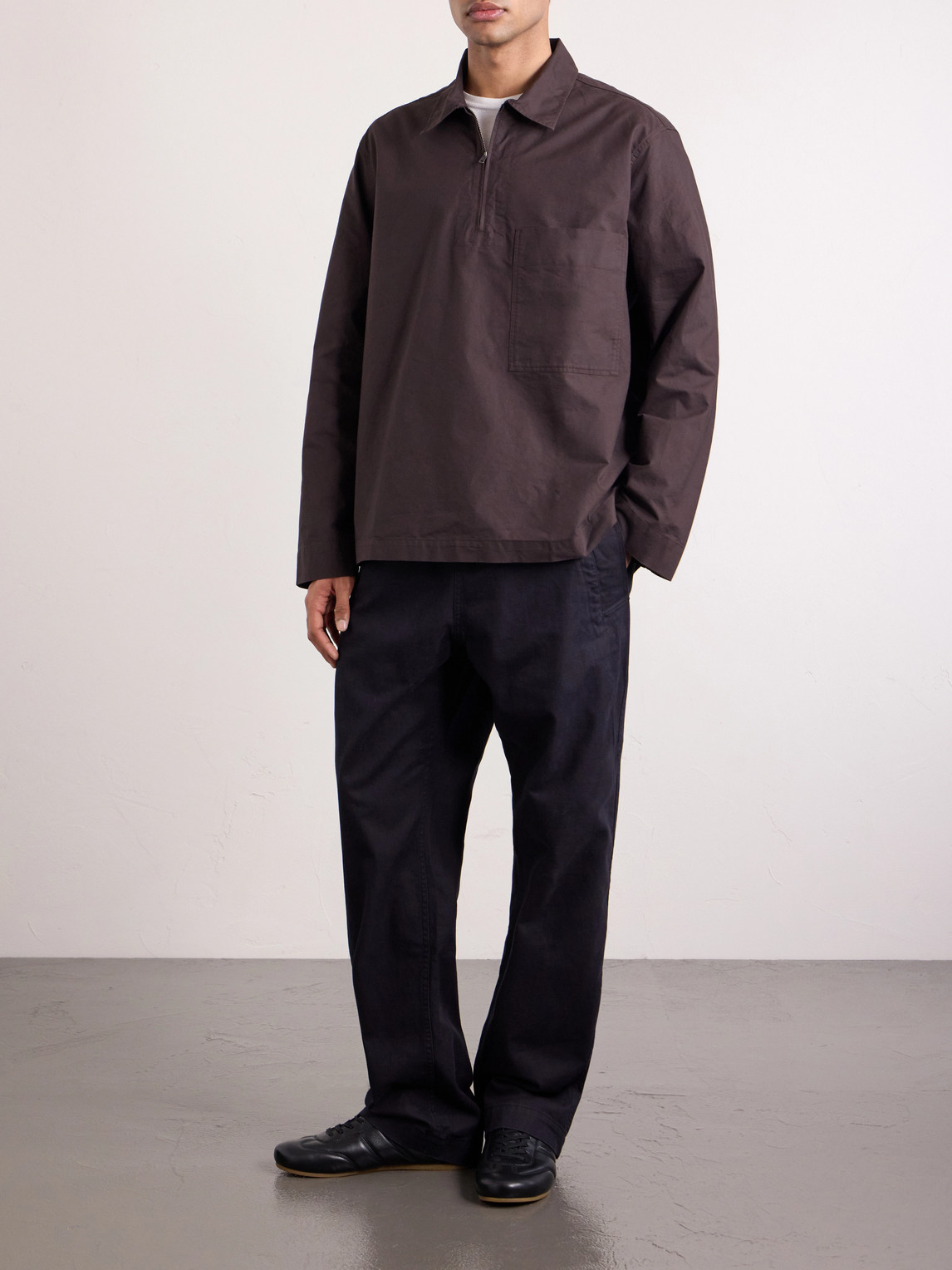Half Zip-Up Cotton Shirt