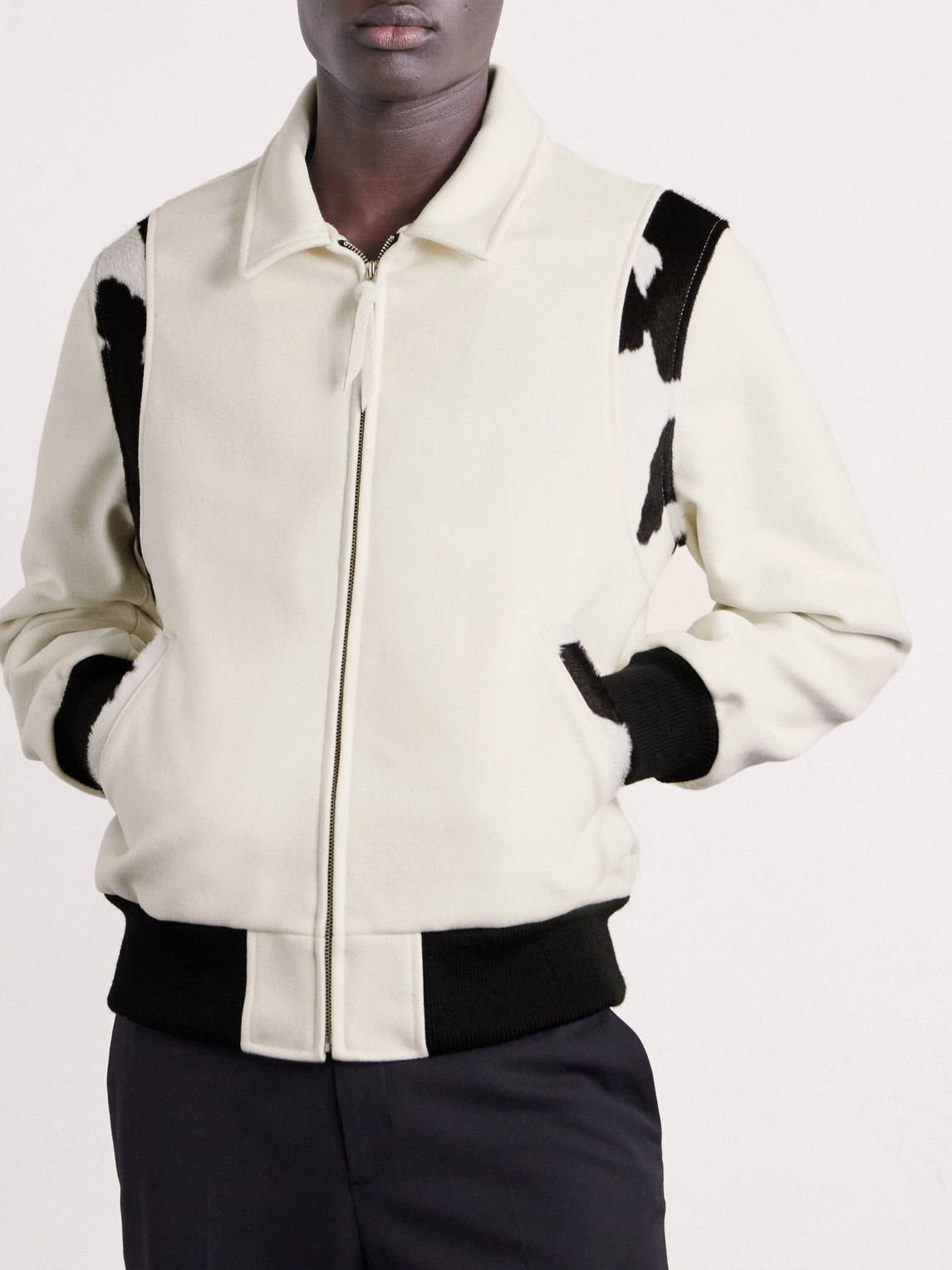 Golden Bear The Hayes Cow-print Wool-blend Varsity Jacket In White