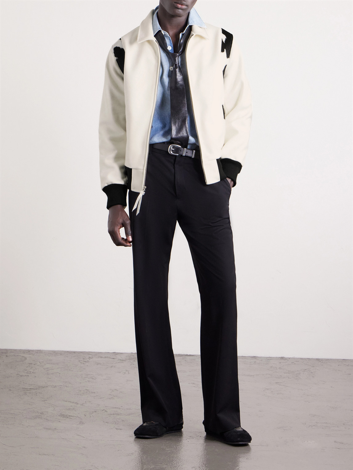 Golden Bear The Hayes Cow-print Wool-blend Varsity Jacket In White