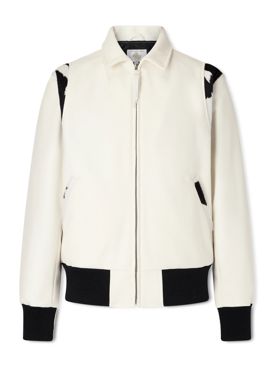 Golden Bear The Hayes Cow-print Wool-blend Varsity Jacket In White
