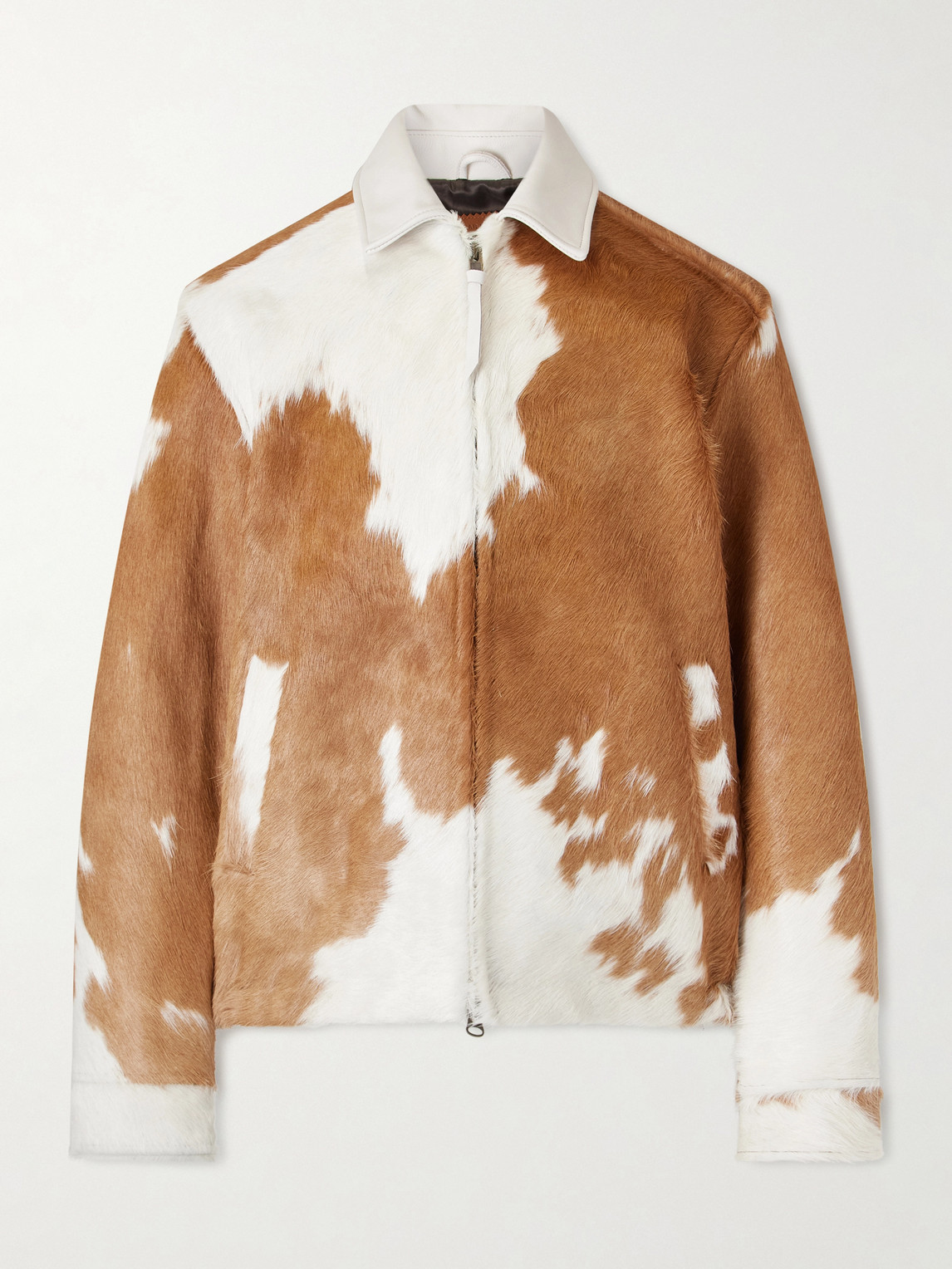 Golden Bear The Stockton Leather-trimmed Cow-print Calf Hair Jacket In Brown