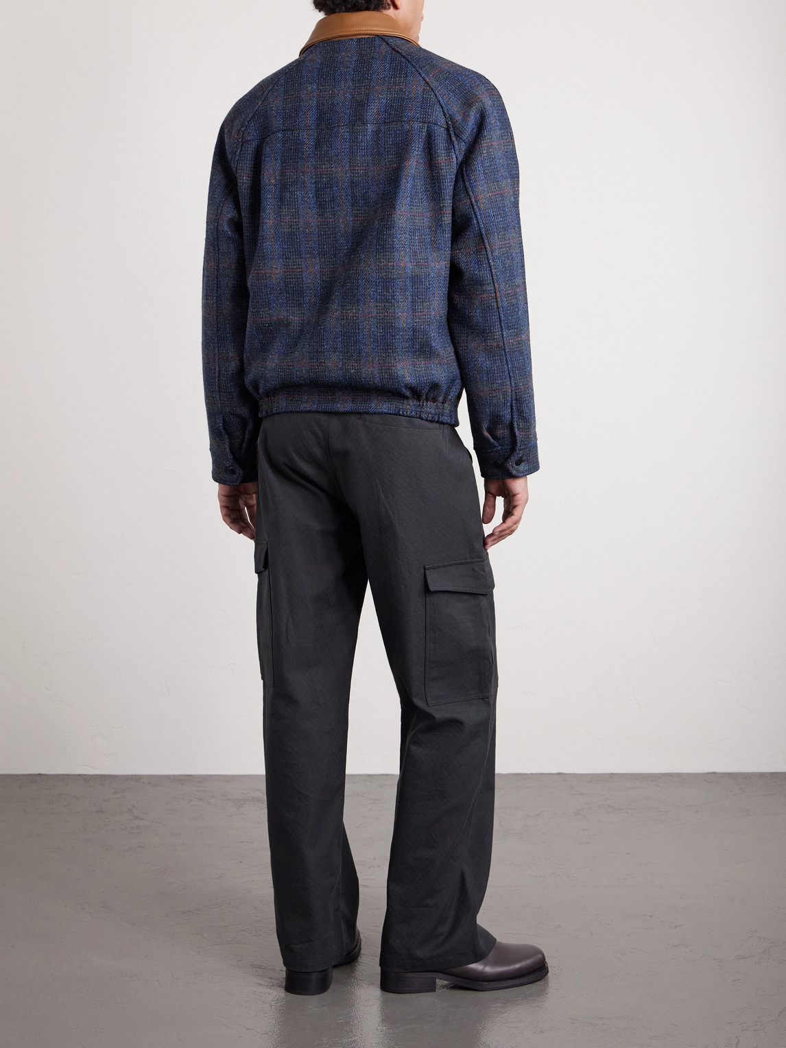  Golden Bear - Dunbar Harris Leather-trimmed Checked Wool Jacket - Men - Blue - Xs 