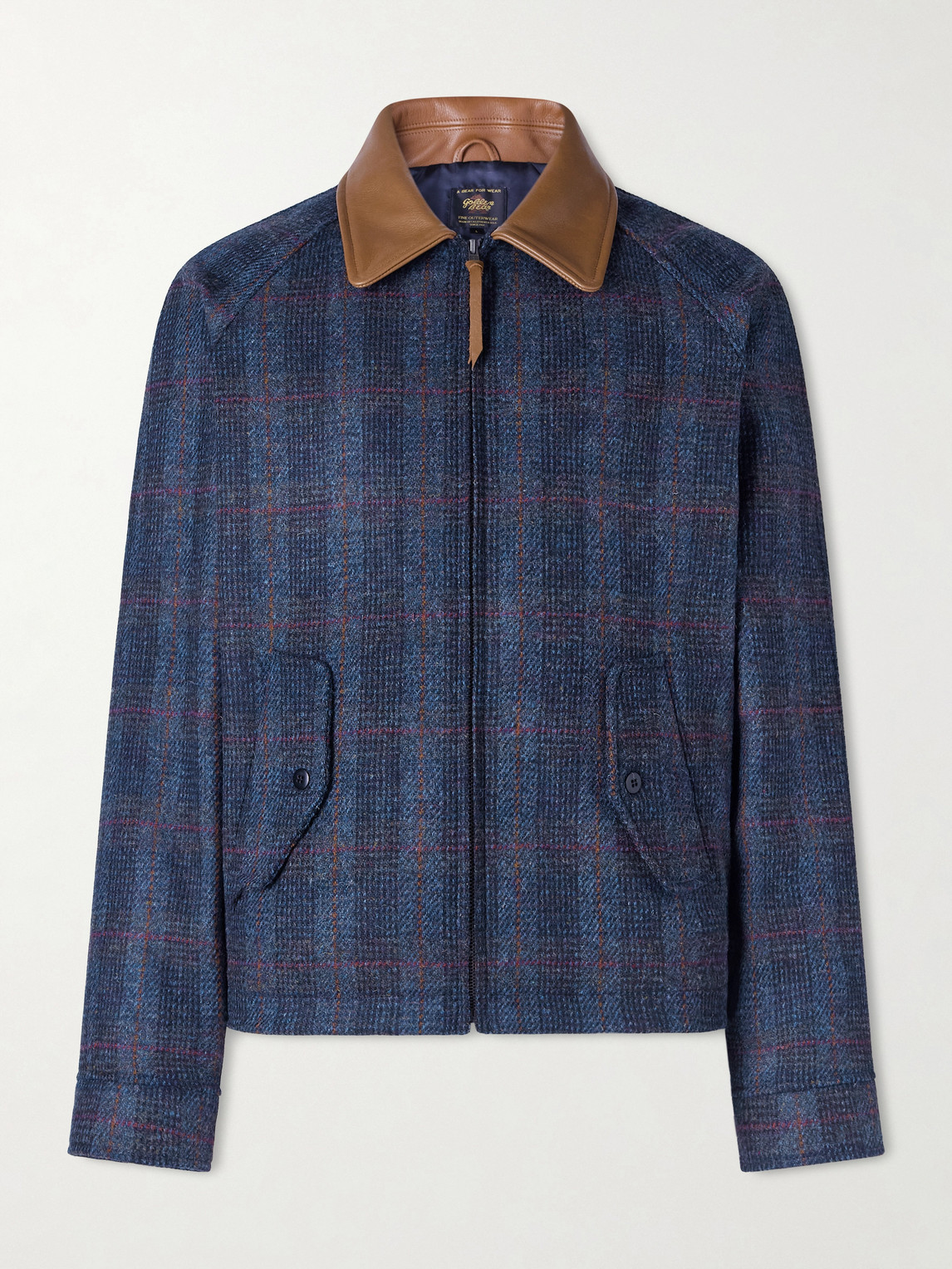 Golden Bear Dunbar Harris Leather-trimmed Checked Wool Jacket In Blue