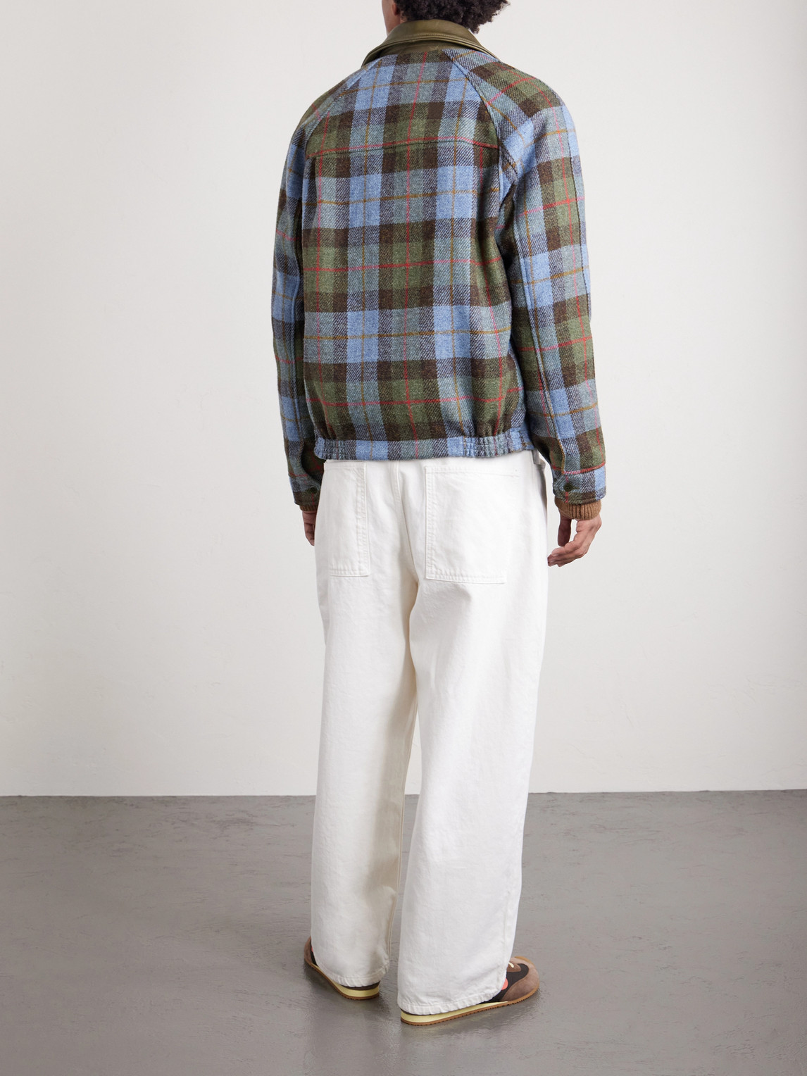 Golden Bear - Dunbar Leather-trimmed Checked Wool Jacket - Men - Green - Xs 
