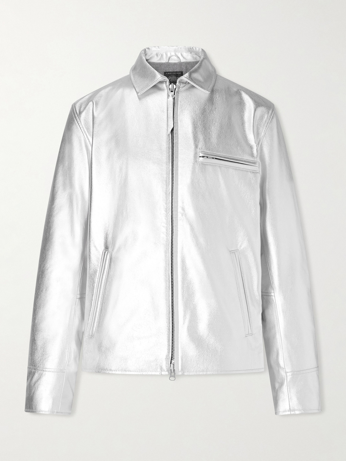Golden Bear The Waterfront Slim-fit Metallic Leather Jacket In Silver