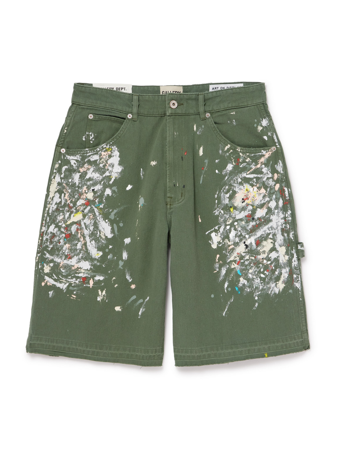 Gallery Dept. Wide-leg Paint-splattered Cotton-twill Shorts In Green