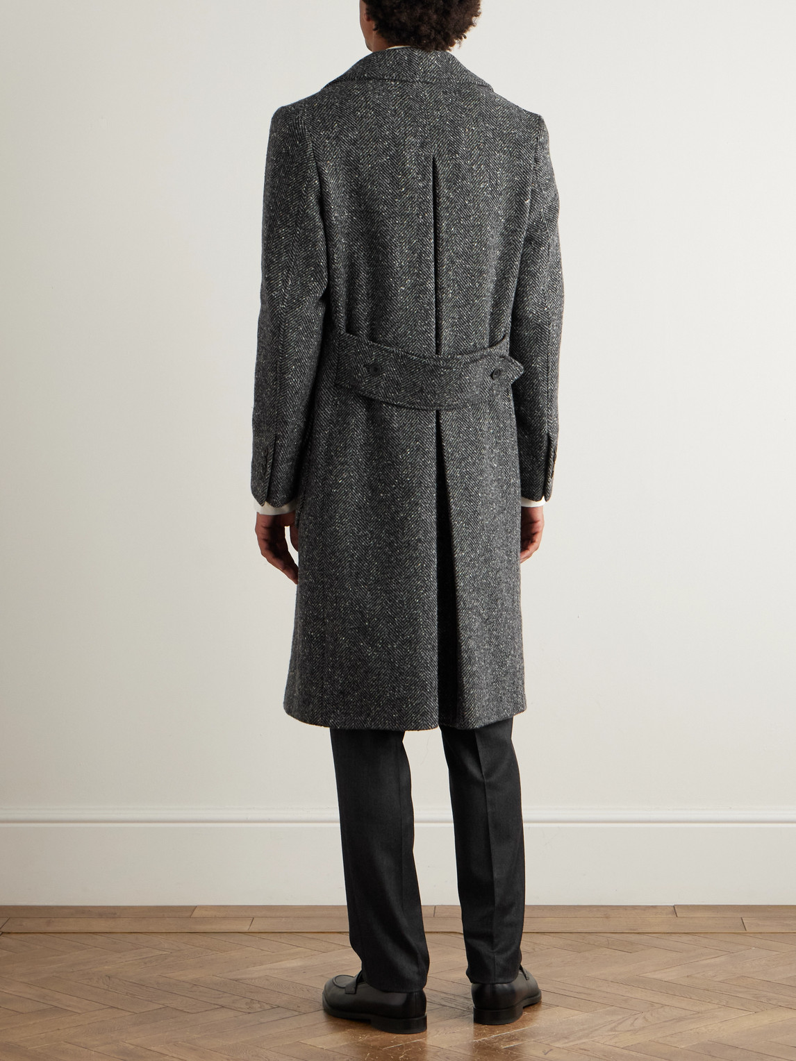 Rubinacci Double-breasted Belted Virgin Wool And Cashmere-blend Coat In Gray