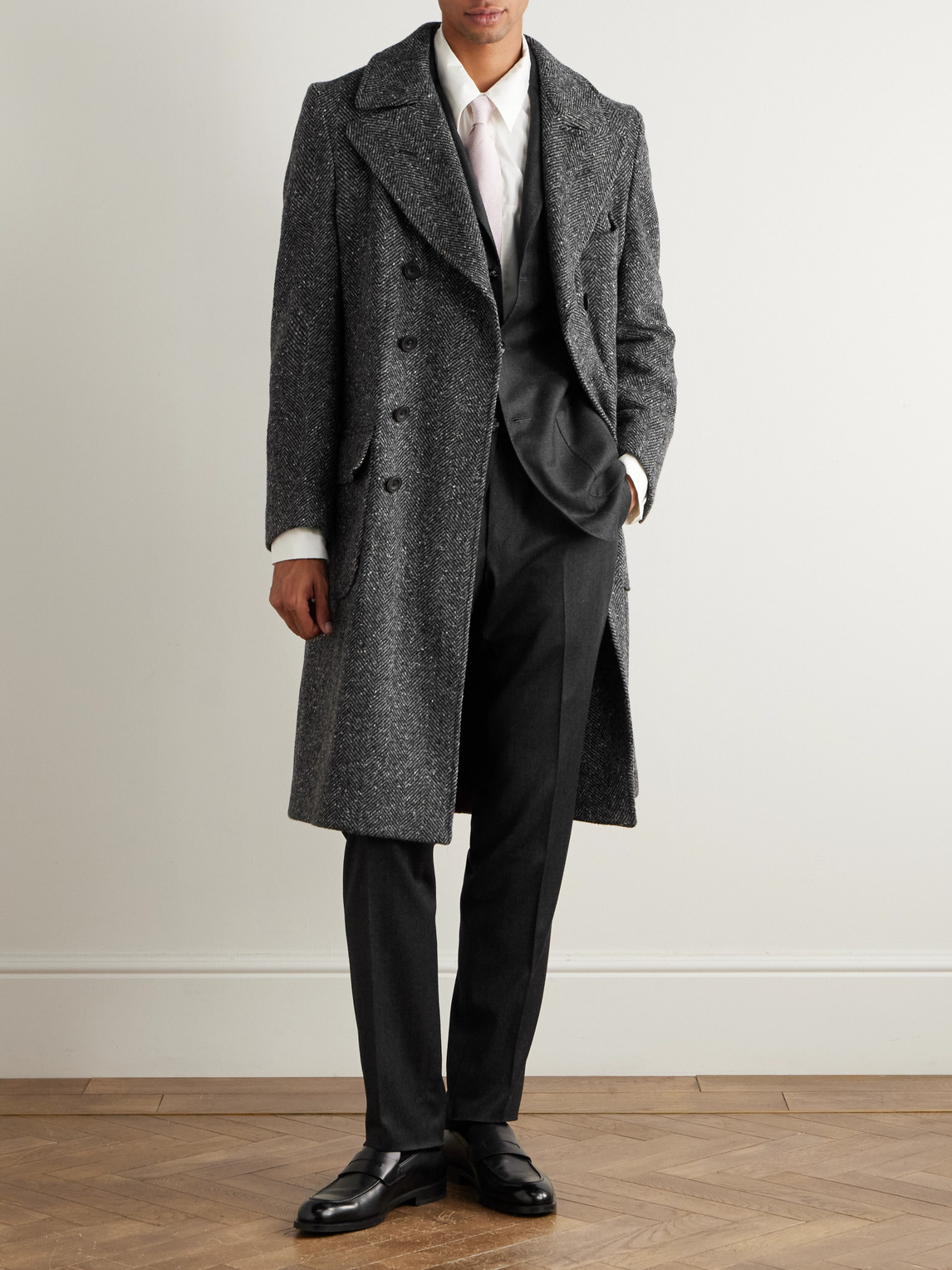Rubinacci Double-breasted Belted Virgin Wool And Cashmere-blend Coat In Gray