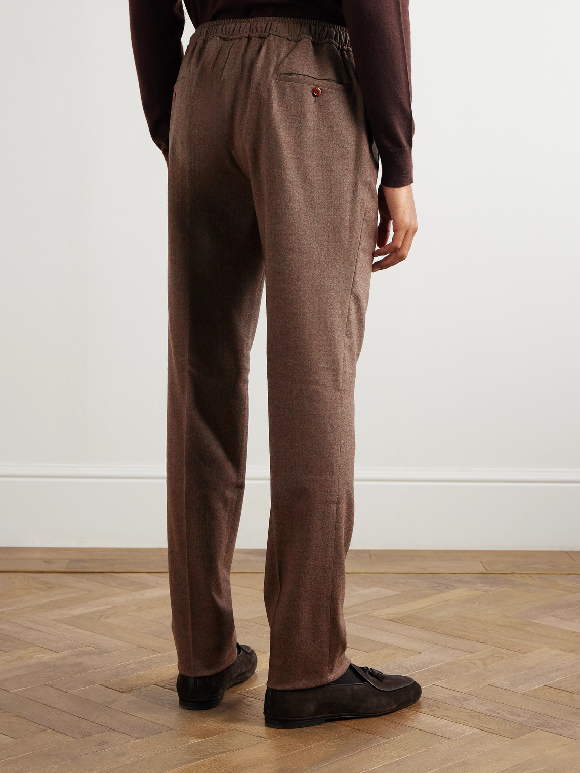Rubinacci Leisure Straight-leg Pleated Wool-flannel Trousers In Brown