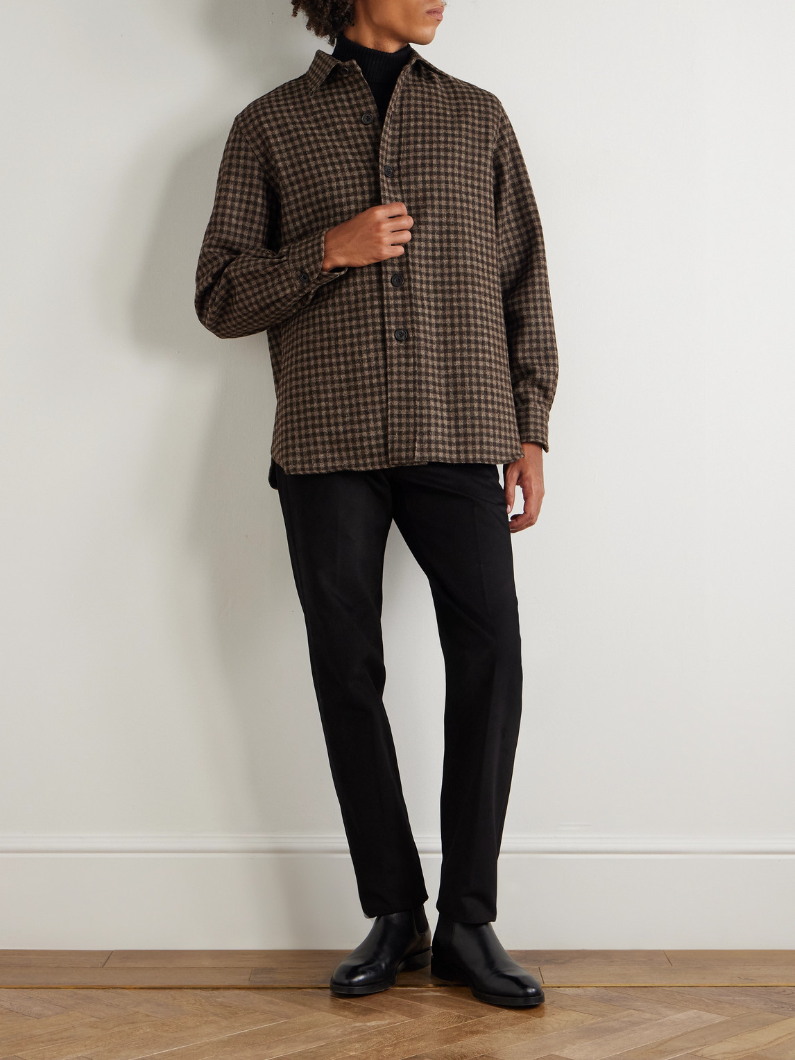 Rubinacci Checked Wool Shirt In Brown