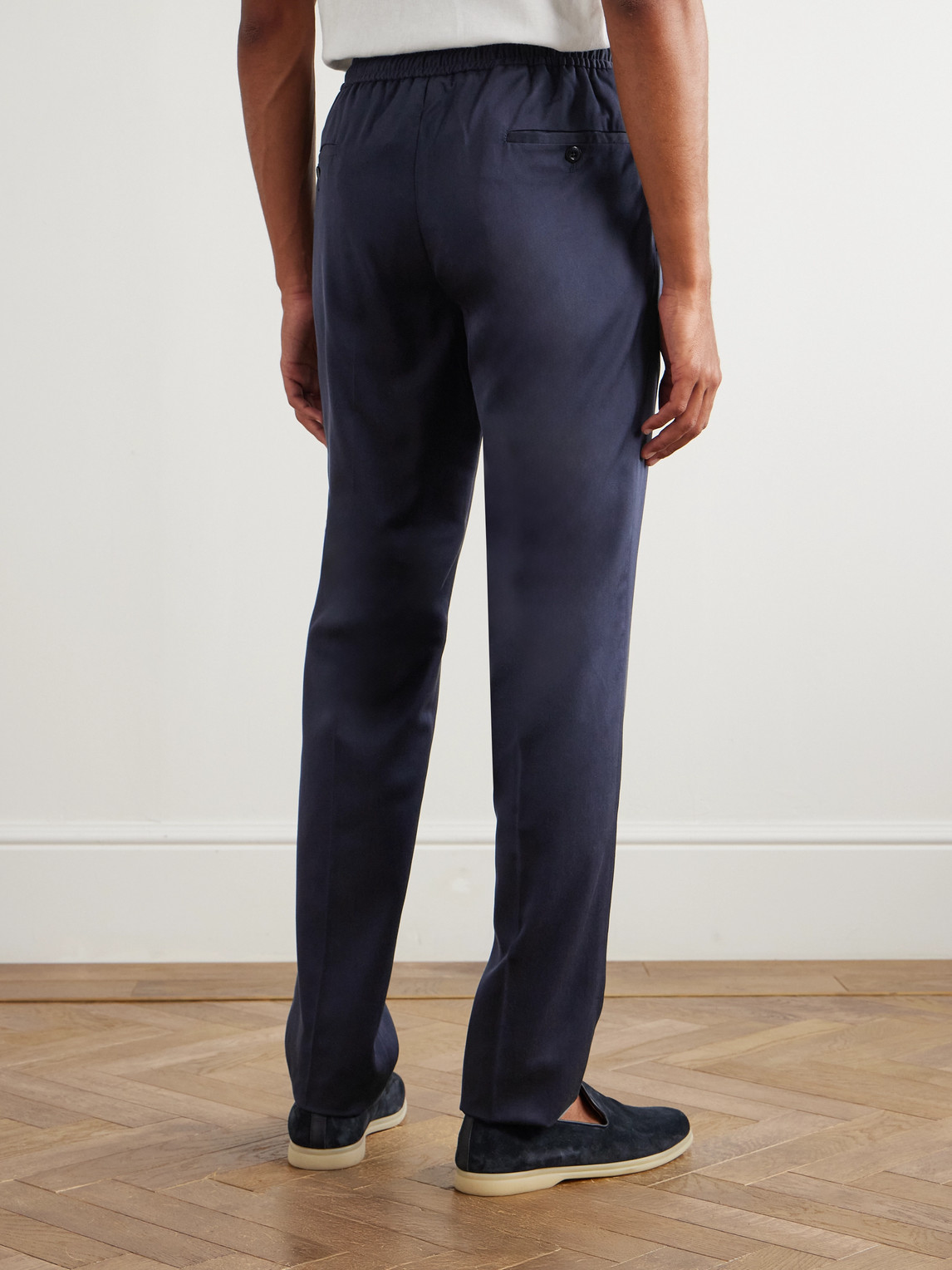 Rubinacci Leisure Straight-leg Pleated Silk-twill Trousers In Blue
