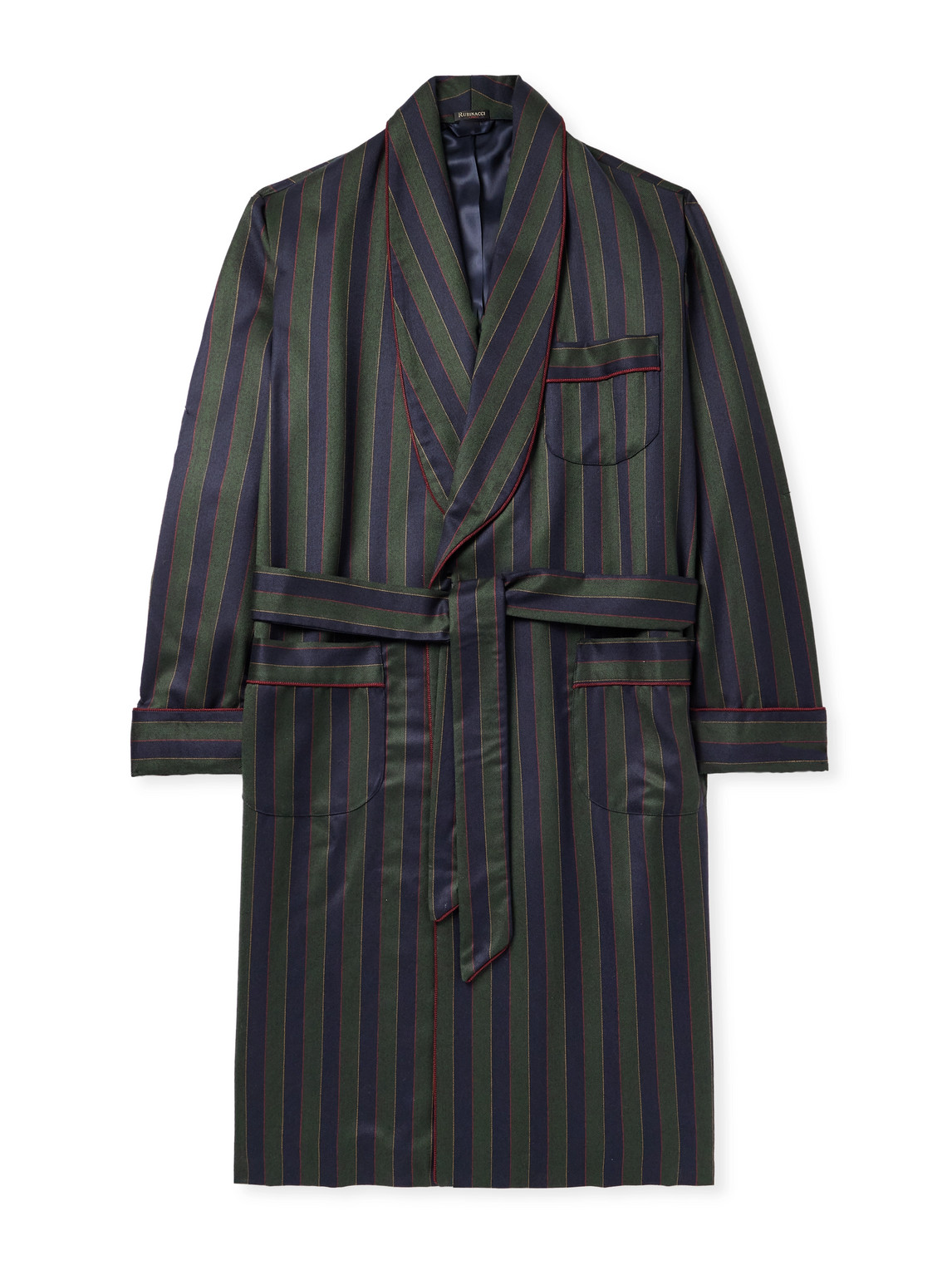 Rubinacci Belted Striped Wool And Cashmere-blend Robe In Green