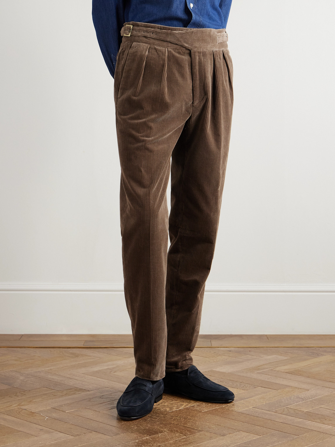 Rubinacci Manny Straight-leg Pleated Cotton Trousers In Brown