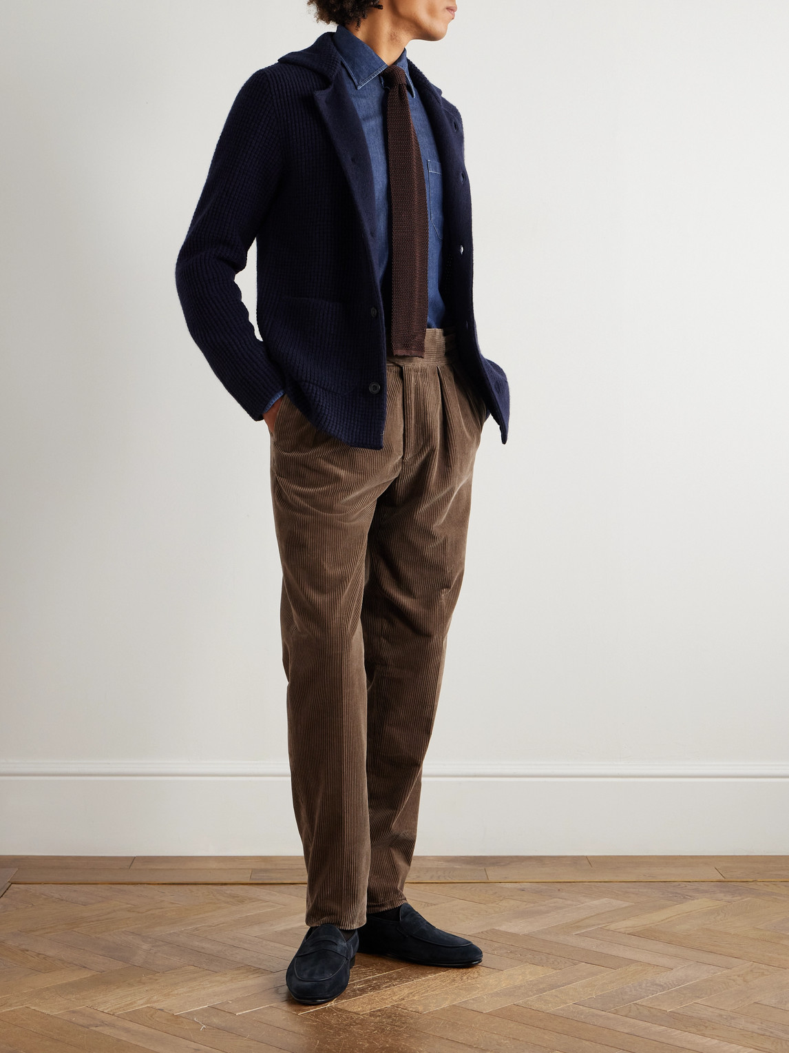 Rubinacci Manny Straight-leg Pleated Cotton Trousers In Brown