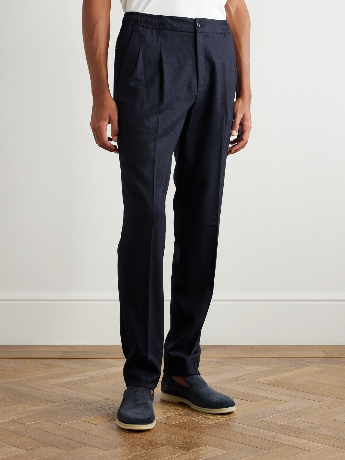 Rubinacci Leisure Straight-leg Pleated Wool-flannel Trousers In Blue