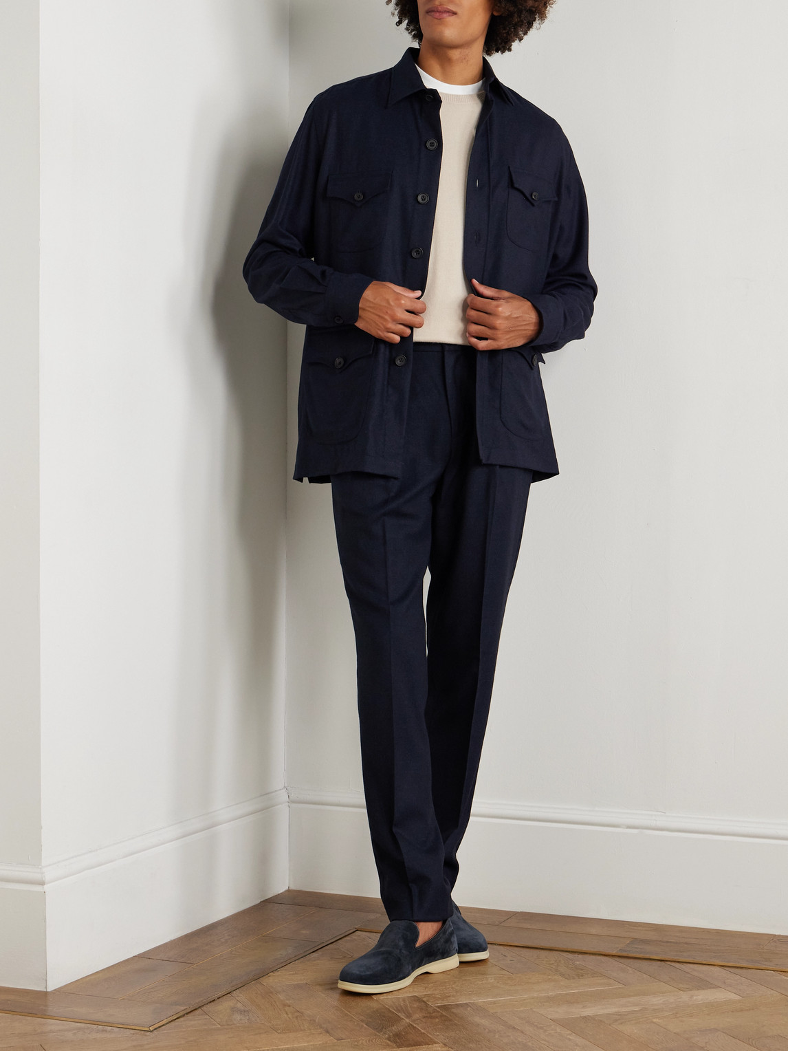 Rubinacci Leisure Straight-leg Pleated Wool-flannel Trousers In Blue