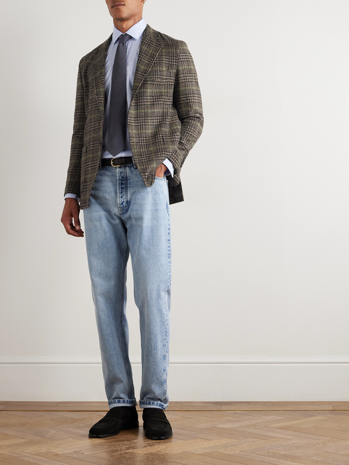 Rubinacci Prince Of Wales Checked Wool Blazer In Green