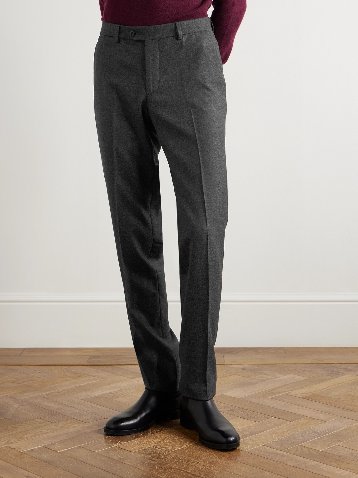 Rubinacci Luca Slim-fit Tapered Wool-flannel Trousers In Gray