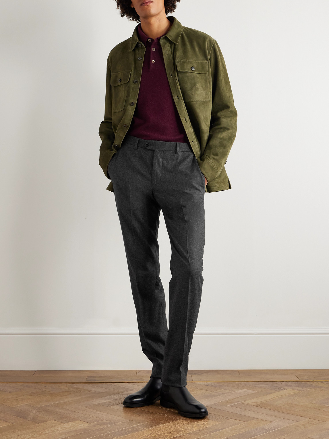 Rubinacci Luca Slim-fit Tapered Wool-flannel Trousers In Gray