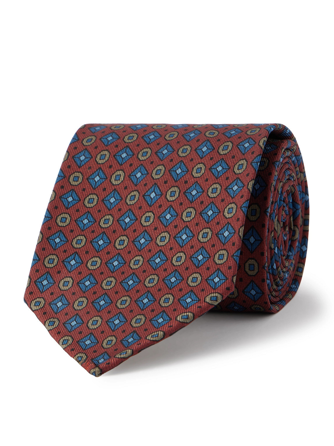 Rubinacci 8cm Printed Silk-twill Tie In Brown