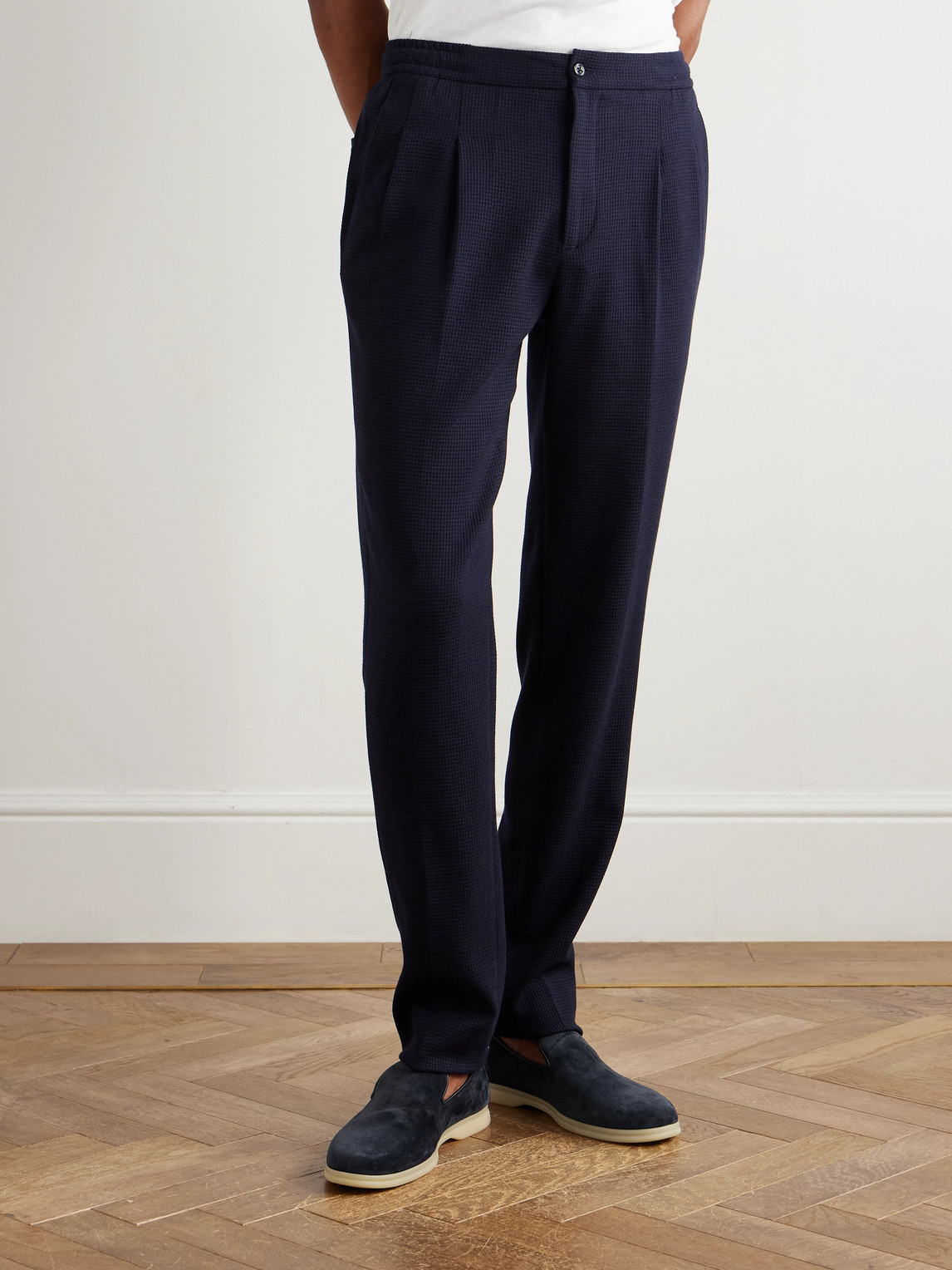 Rubinacci Straight-leg Pleated Super 130s Wool Trousers In Blue