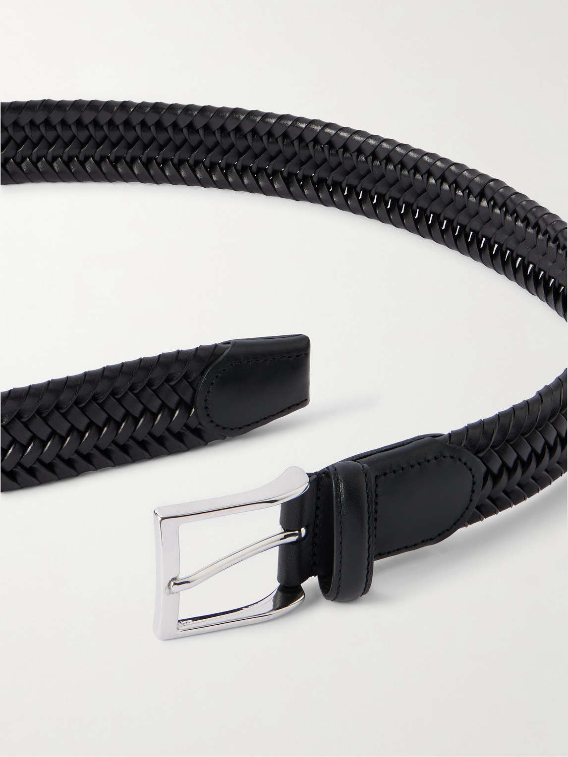 Rubinacci 3.5cm Woven Leather Belt In Black