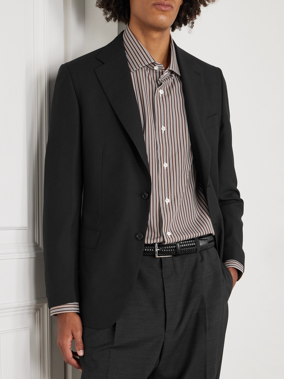 Rubinacci 3.5cm Woven Leather Belt In Black