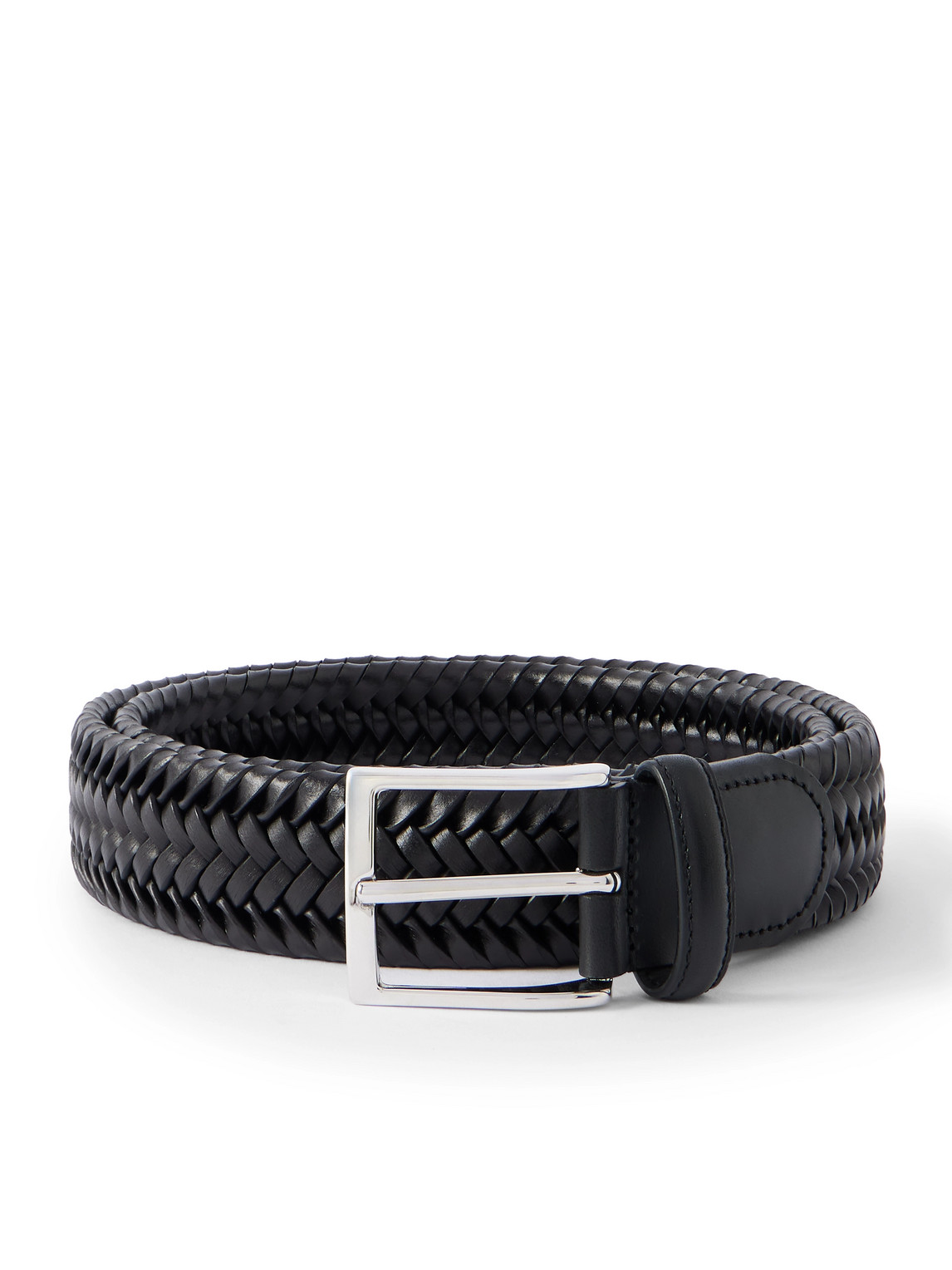 Rubinacci 3.5cm Woven Leather Belt In Black