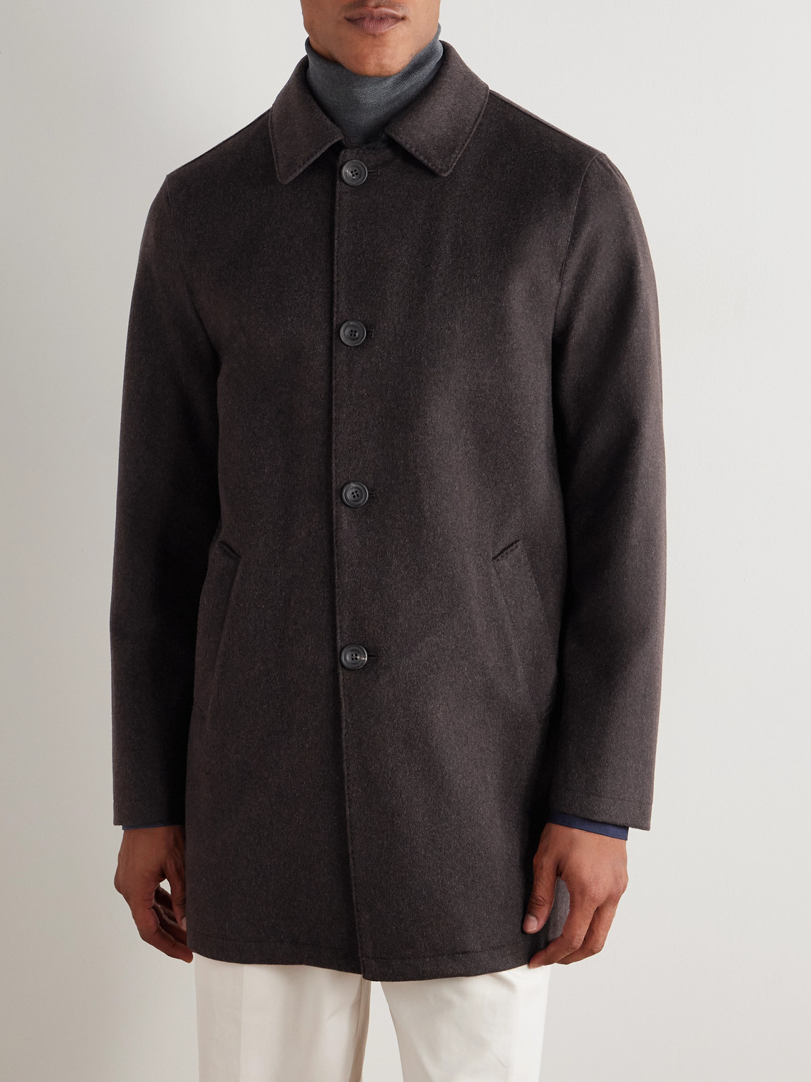  Rubinacci - Suede-trimmed Brushed Cashmere Coat - Men - Brown - It 48 