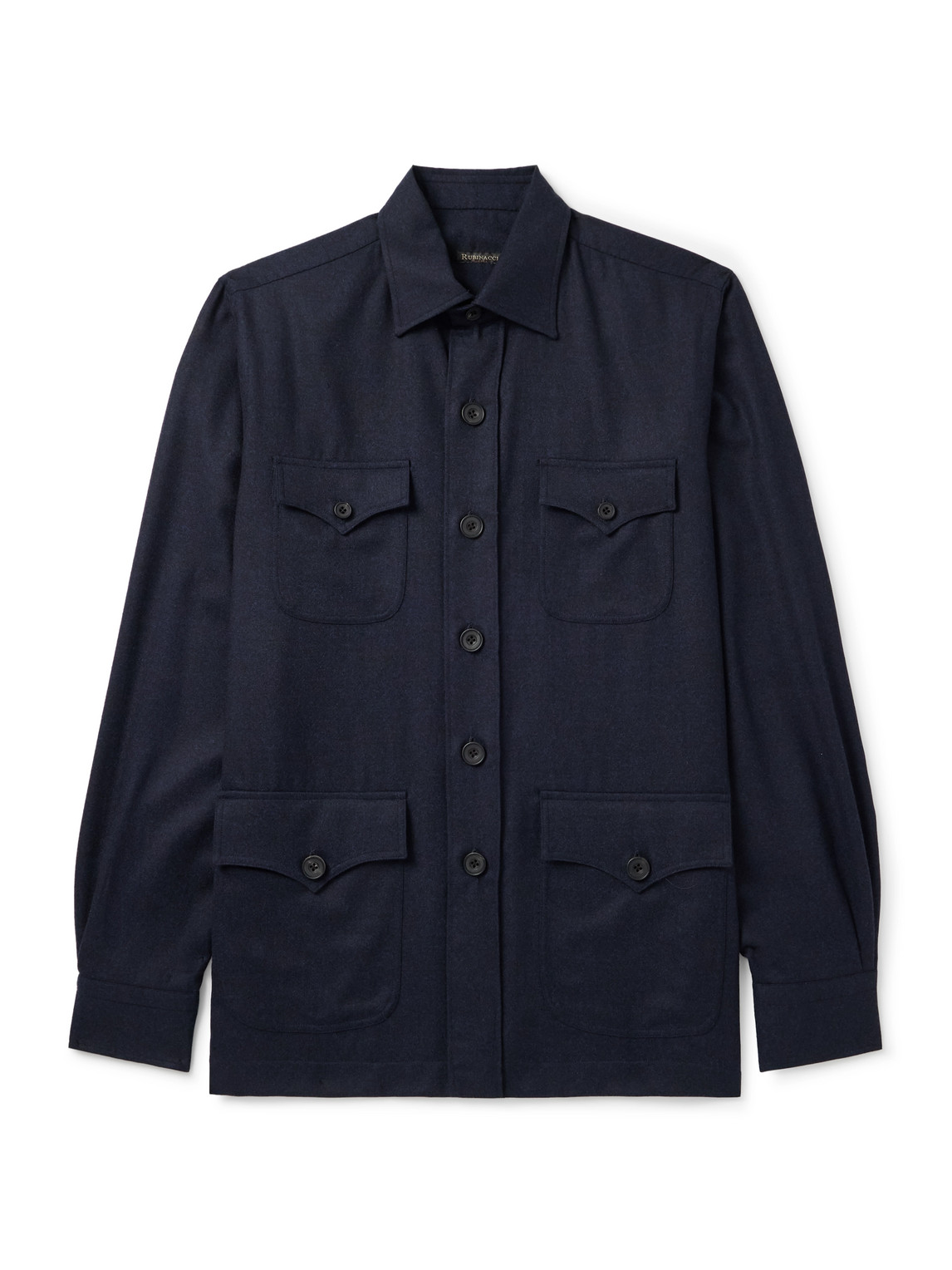 Rubinacci Safari Virgin Wool-flannel Overshirt In Blue